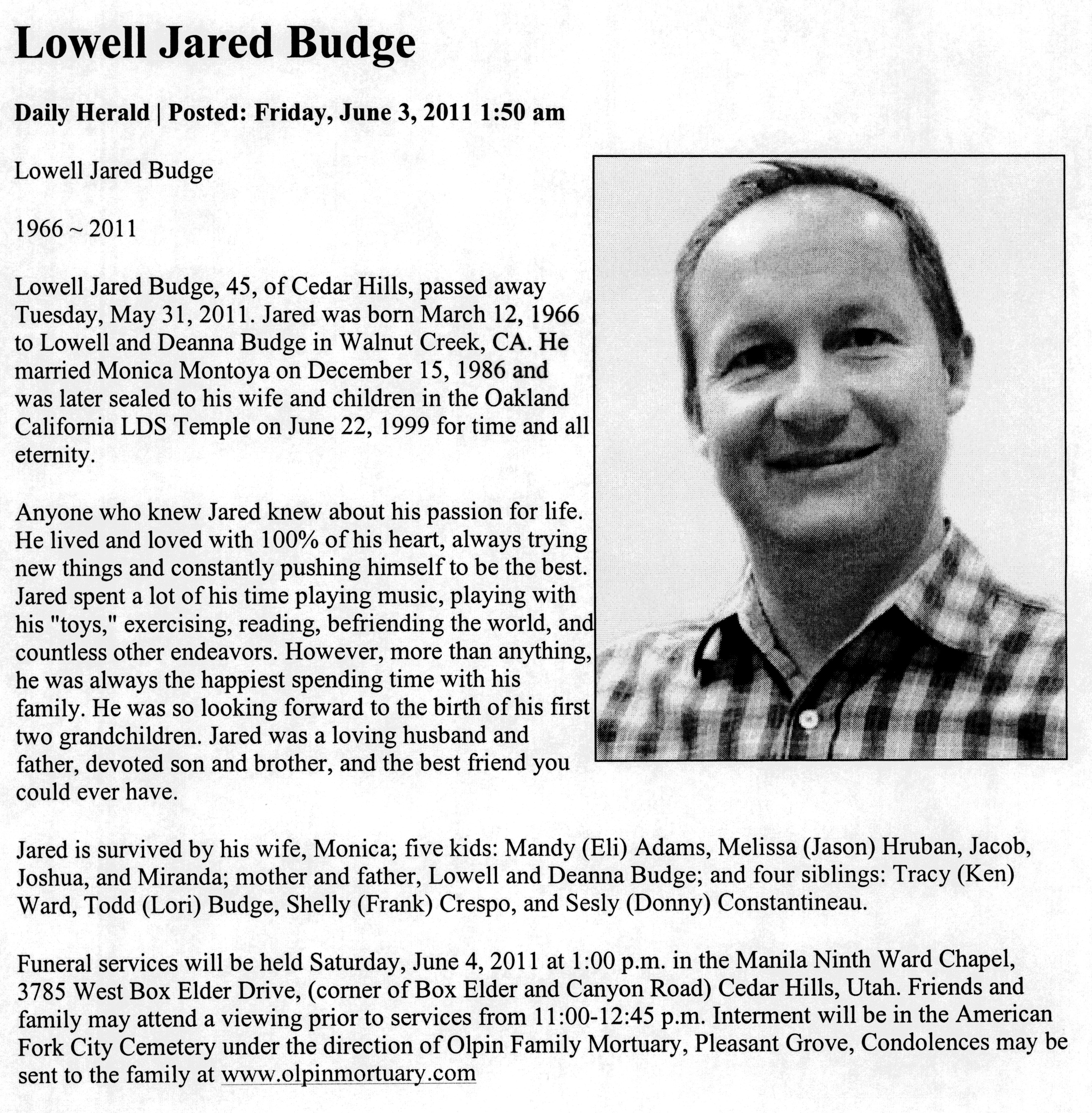 Lowell Jared Budge obit