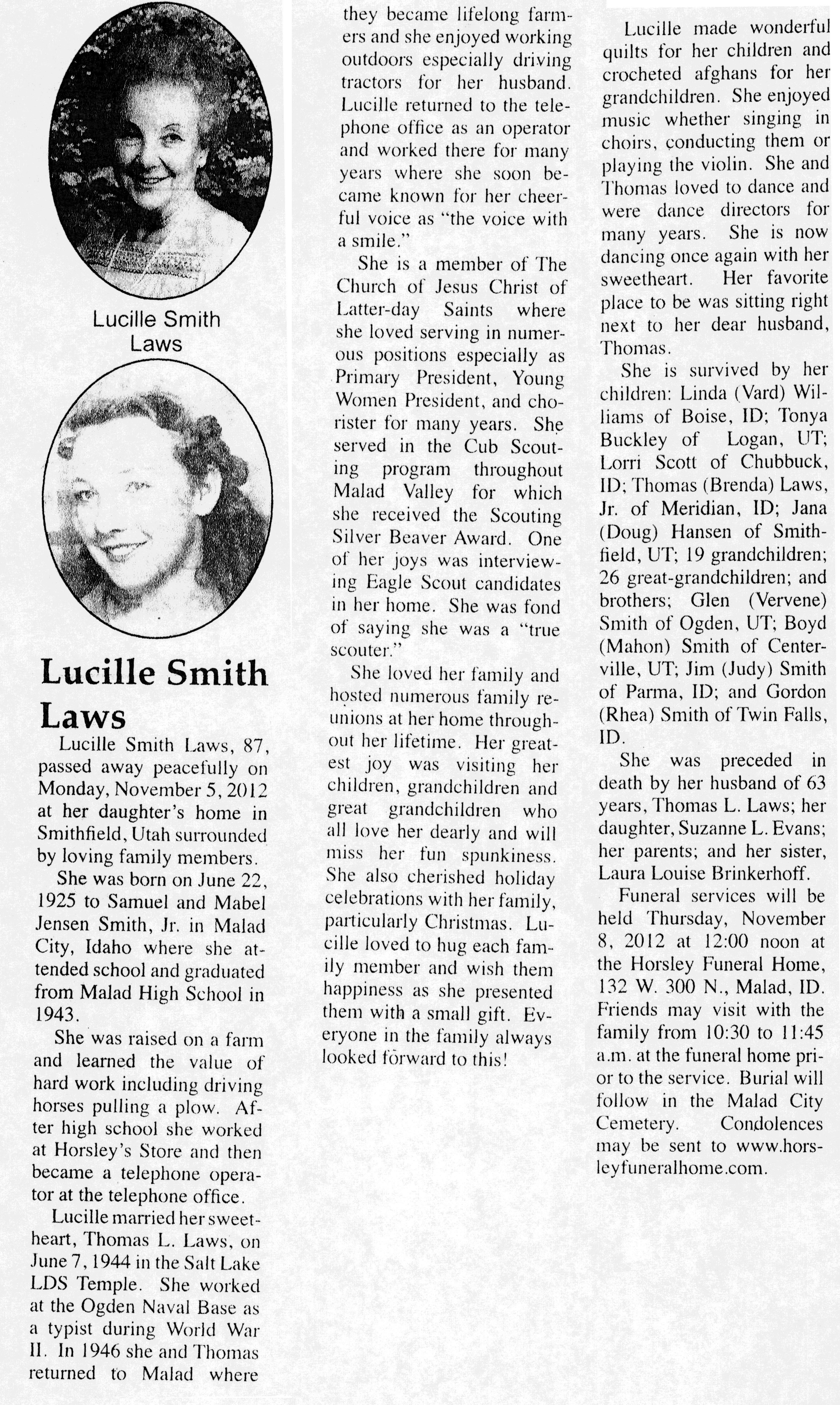 Lucille Smith Laws obit