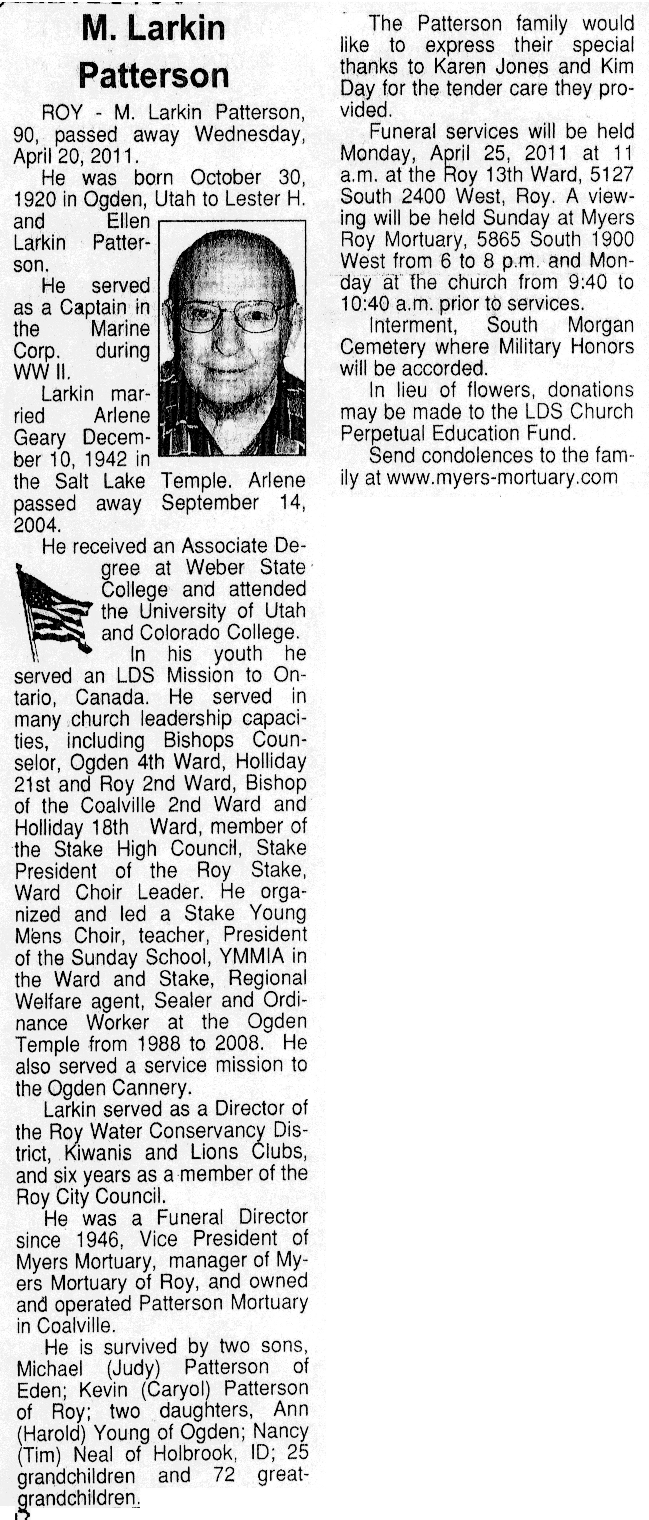 M Larkin Patterson obit