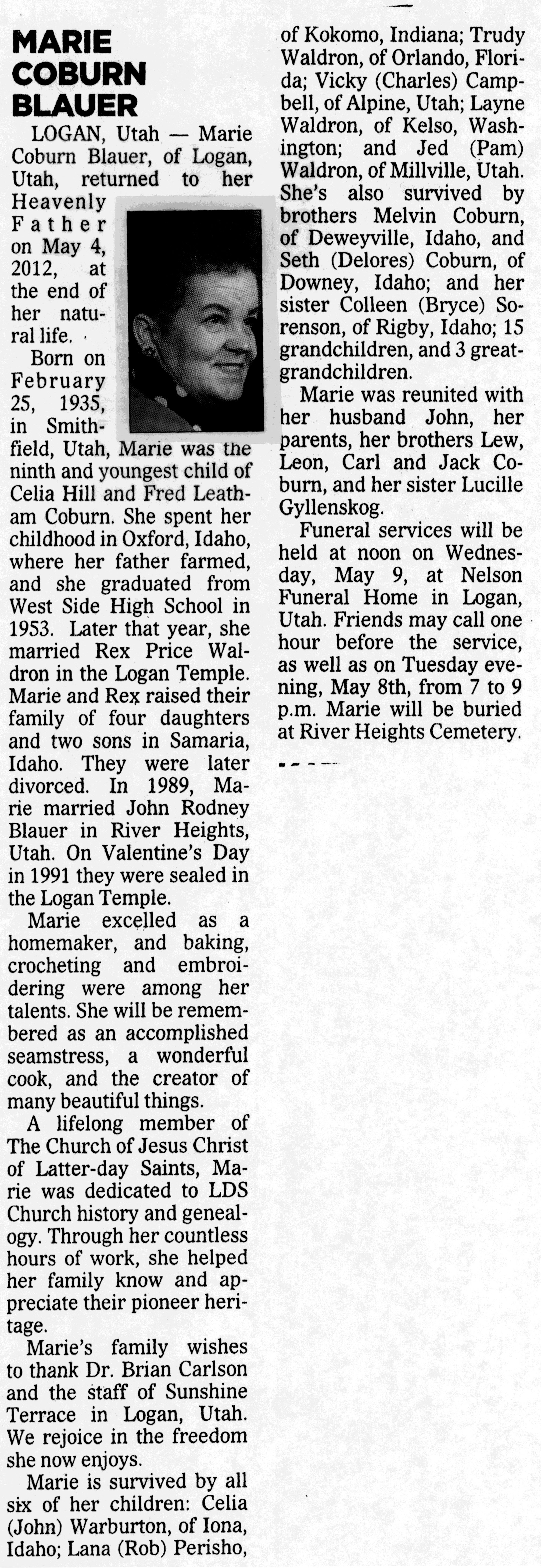 Marie Coburn Blauer obit