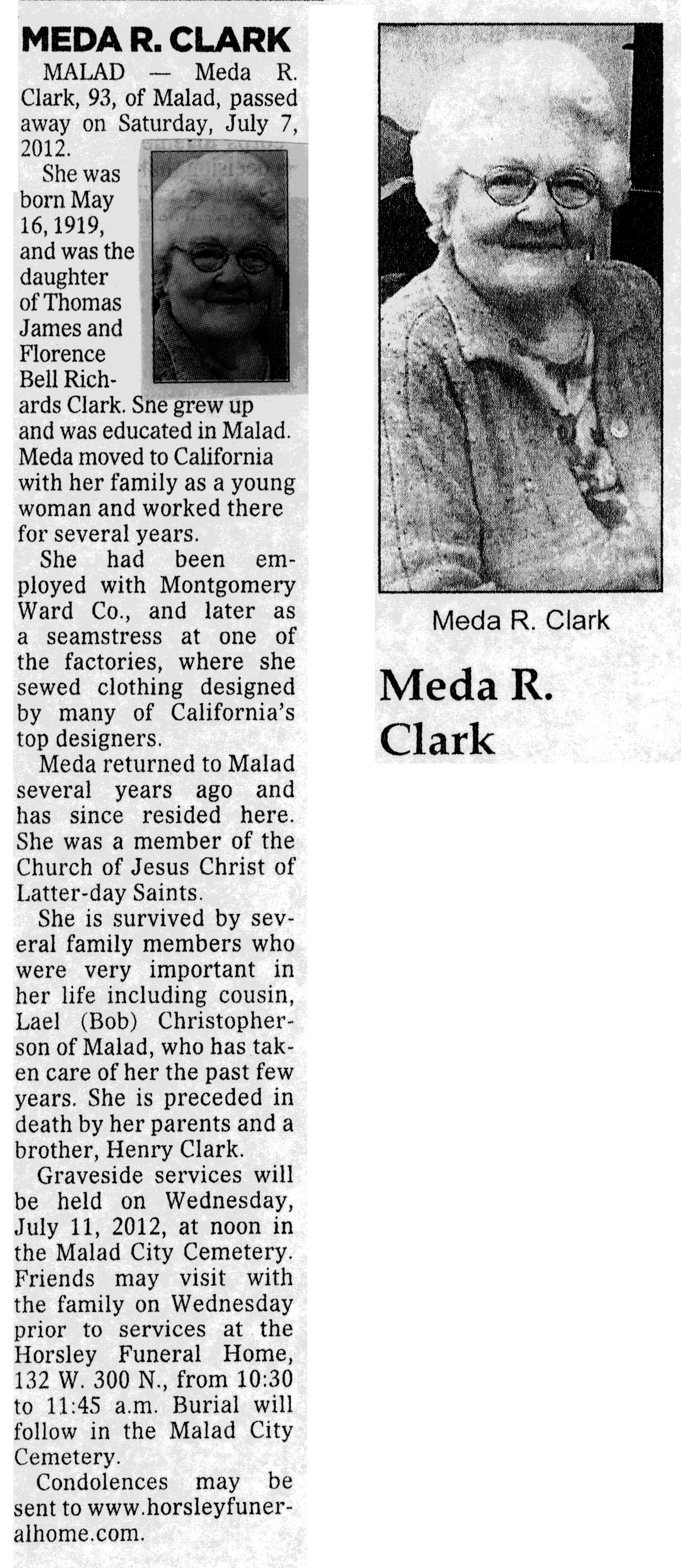 Meda R Clark obit