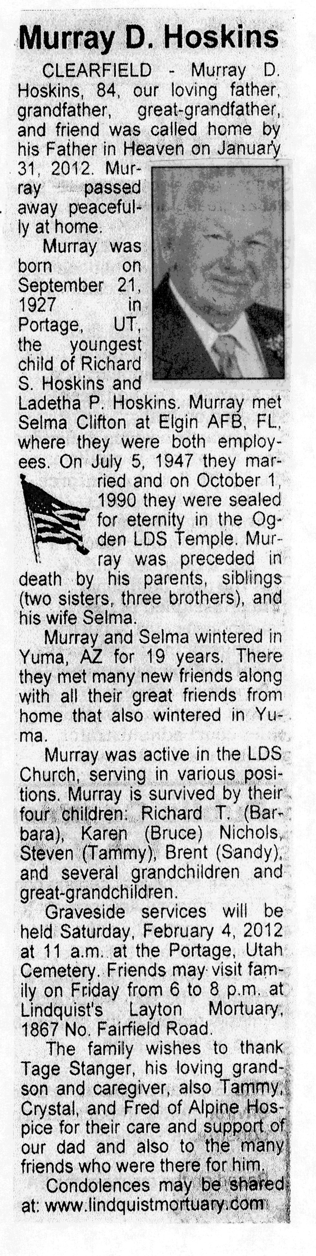 Murray D Hoskins obit