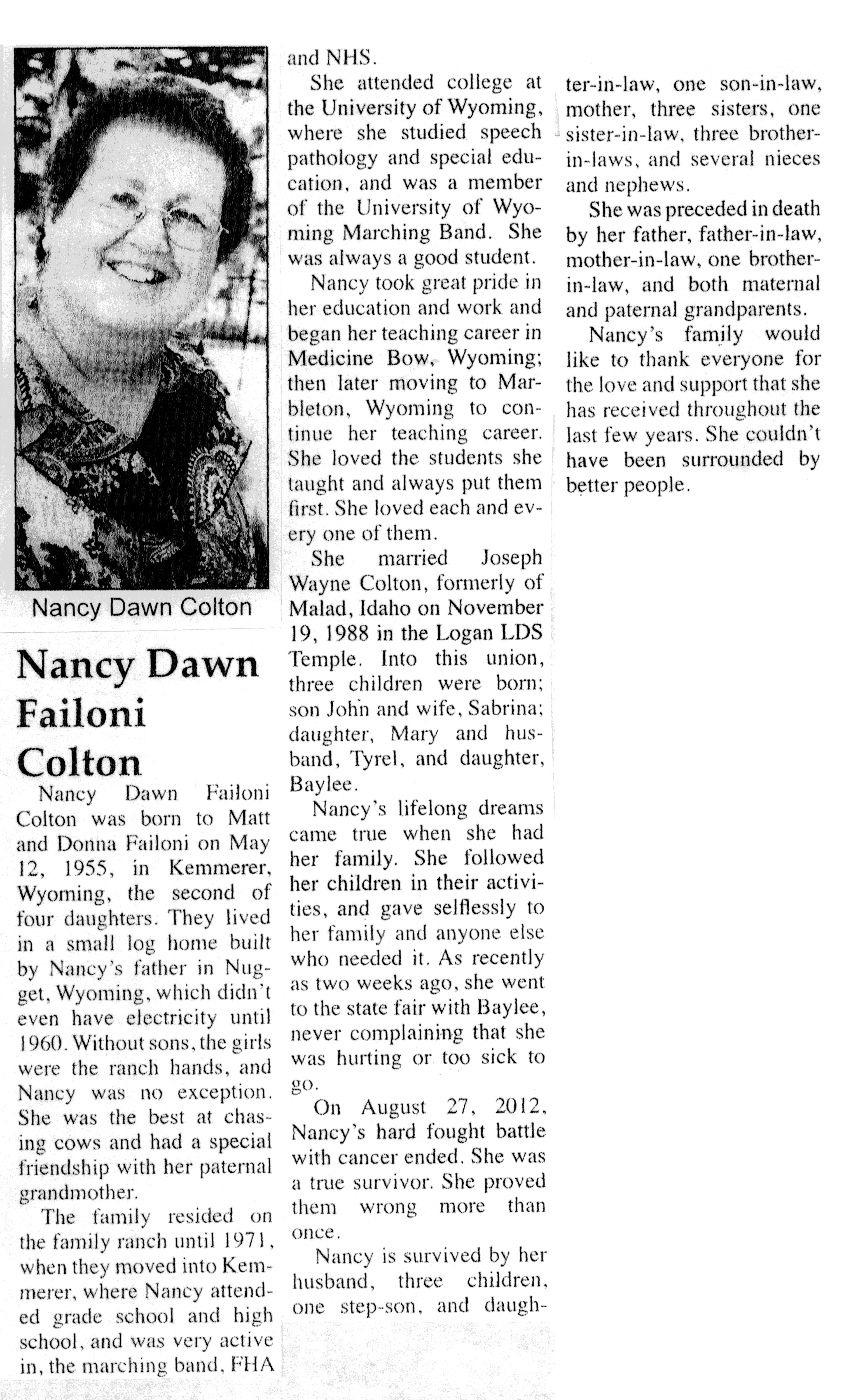 Nancy Dawn Failoni Colton obit