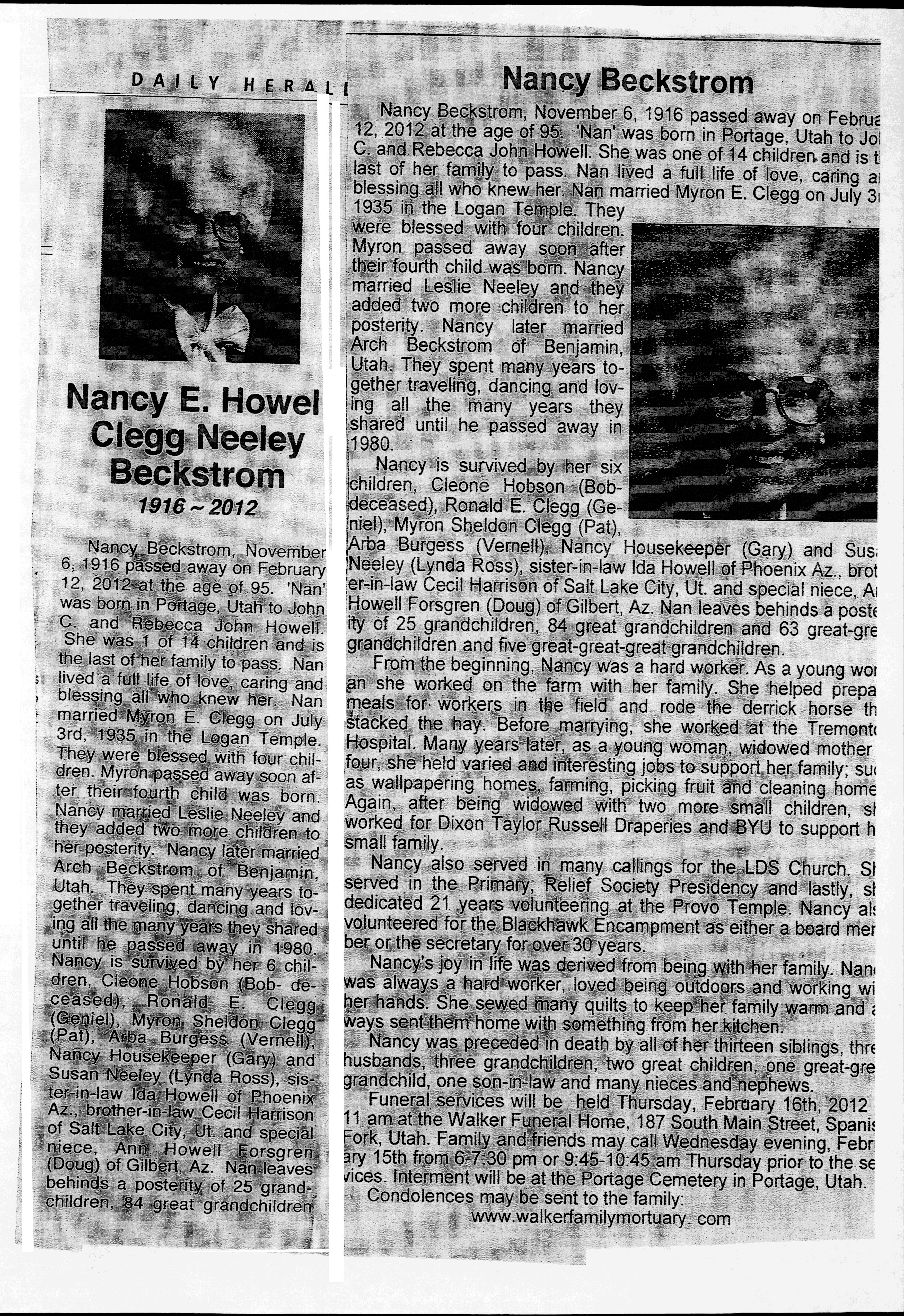 Nancy Ethel Howell Clegg Neeley Beckstrom obit