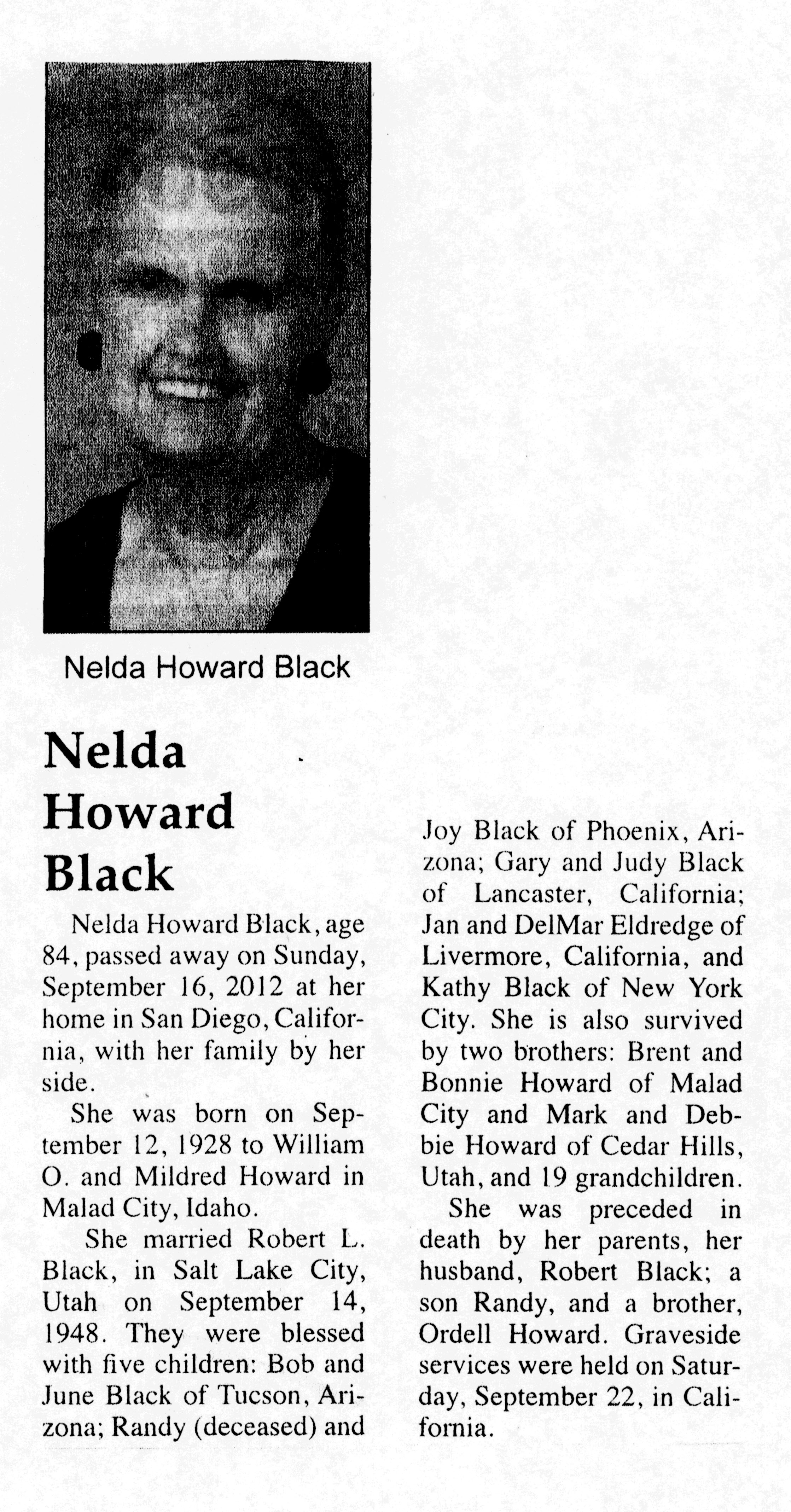 Nelda Howard Black obit