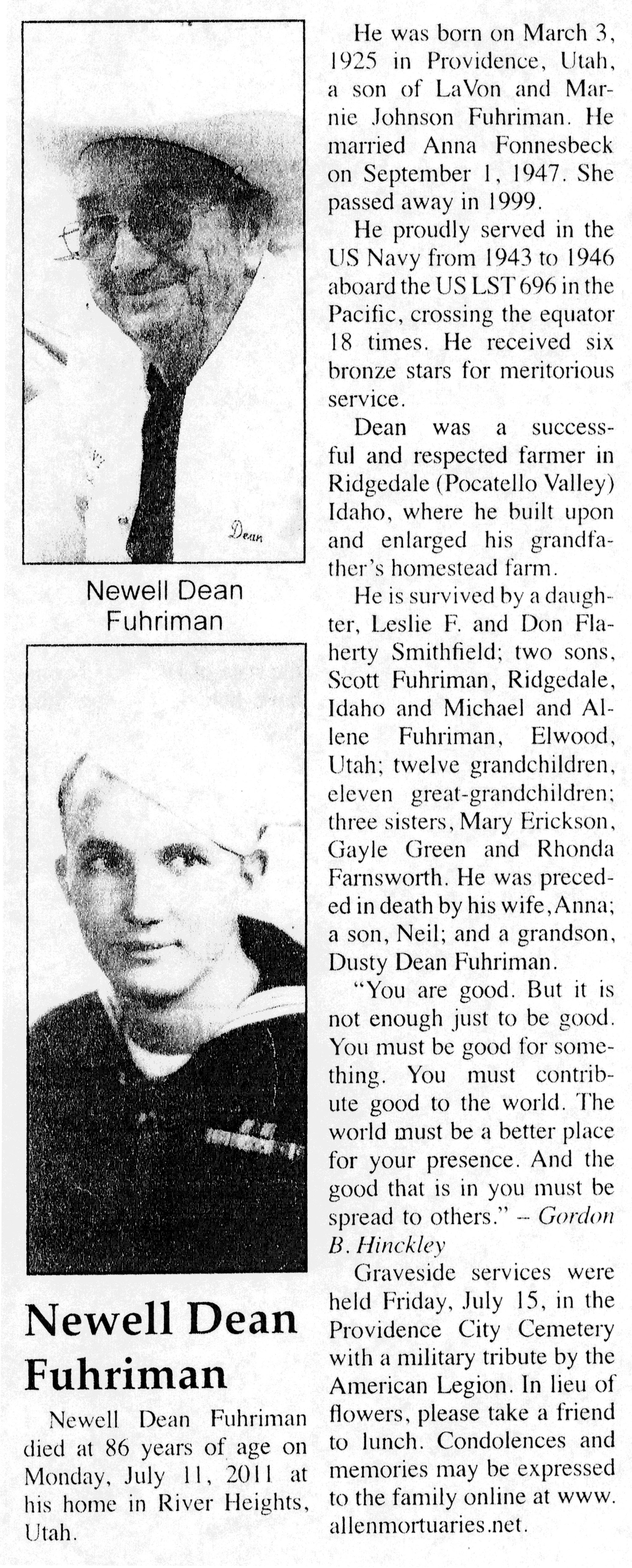 Newell Dean Fuhriman obit
