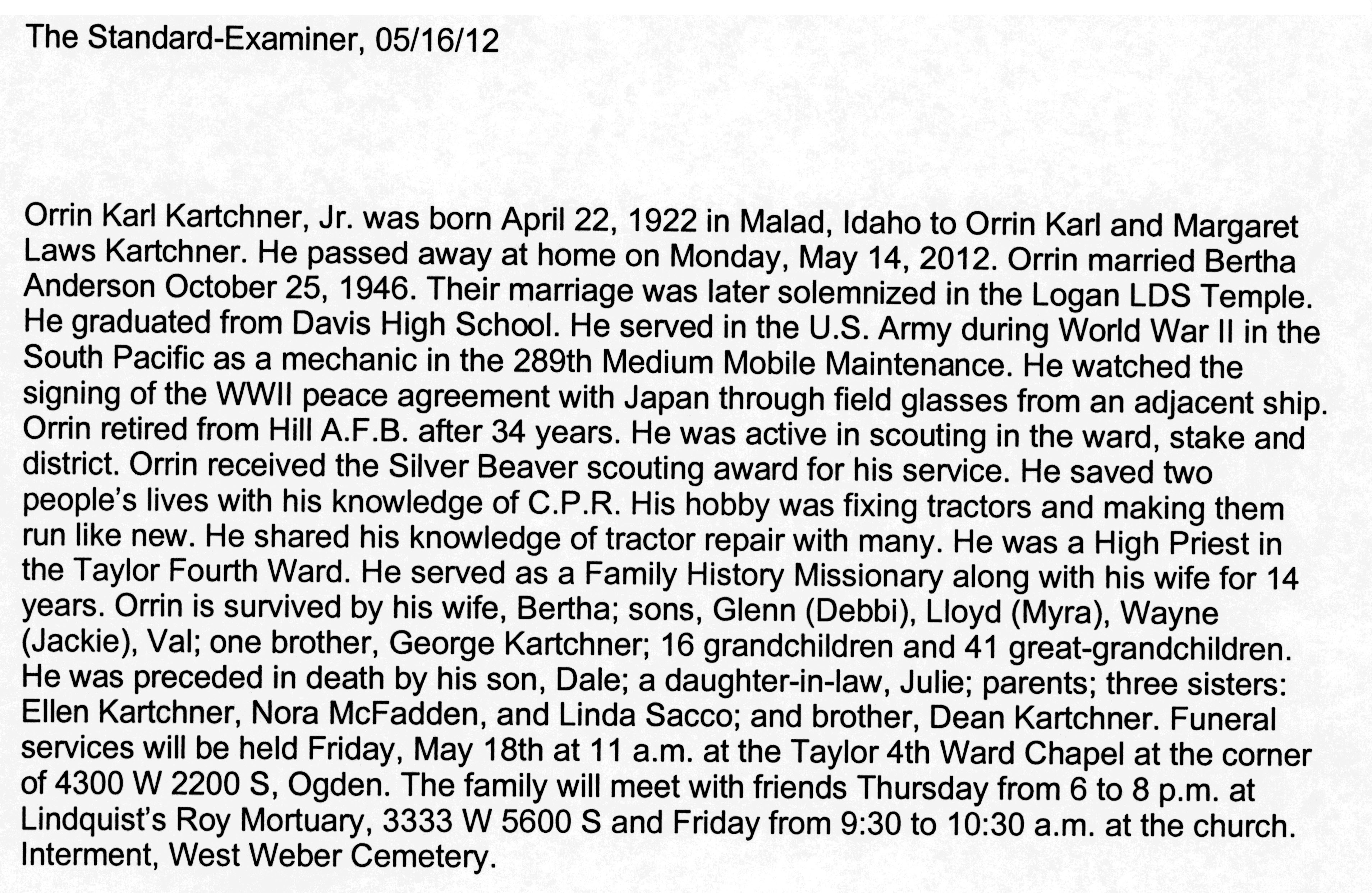 Orin Karl Kartchner Jr obit