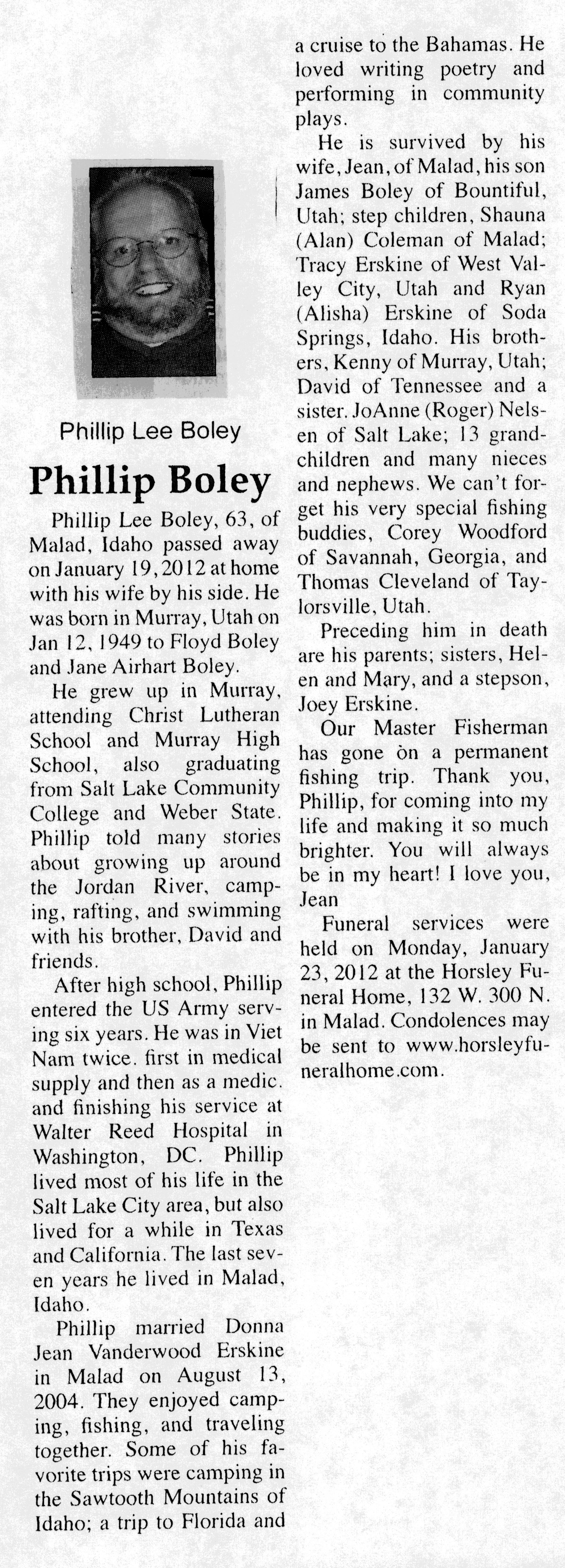 Phillip Lee Boley obit