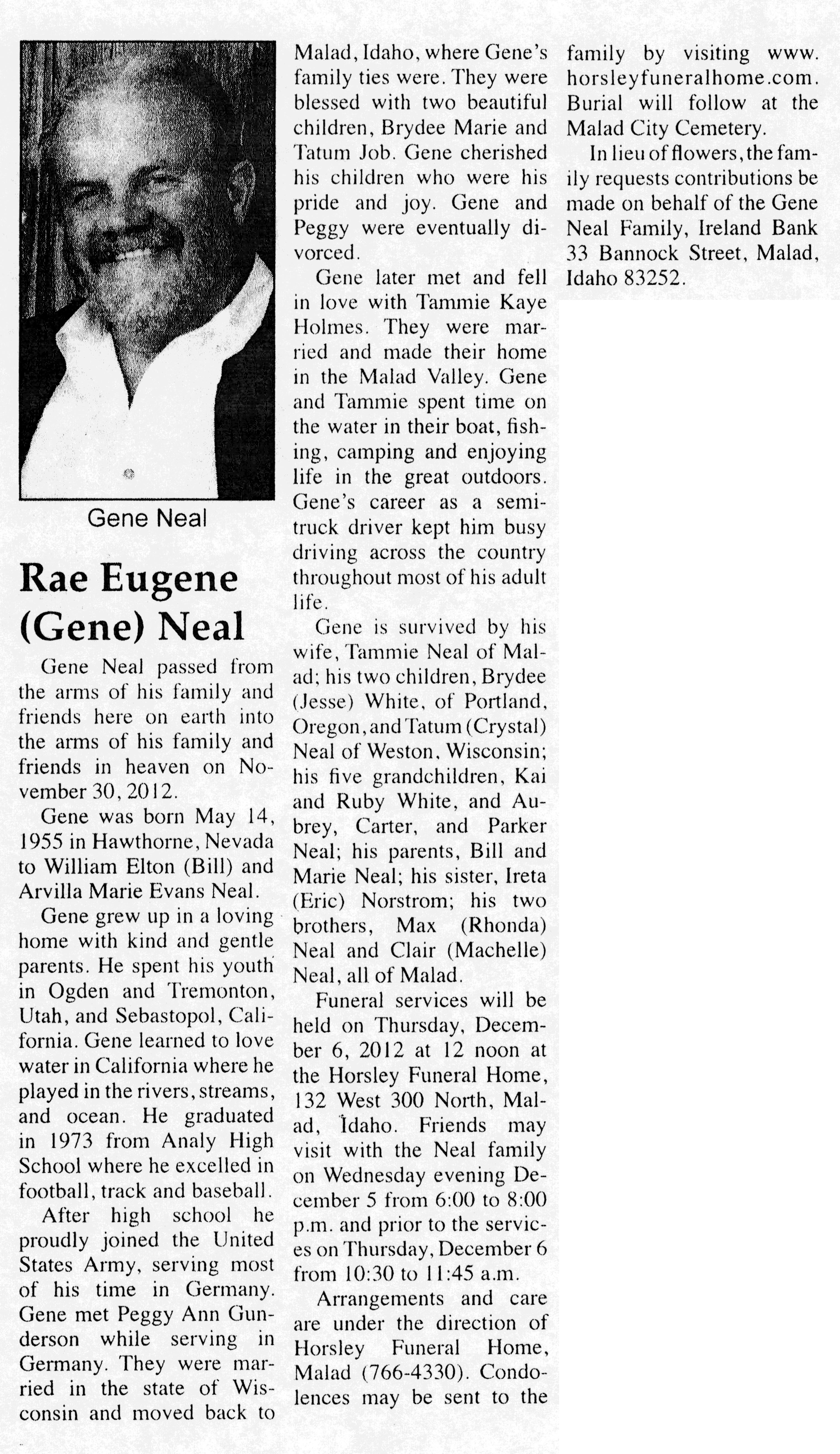 Rae Eugene (Gene) Neal obit