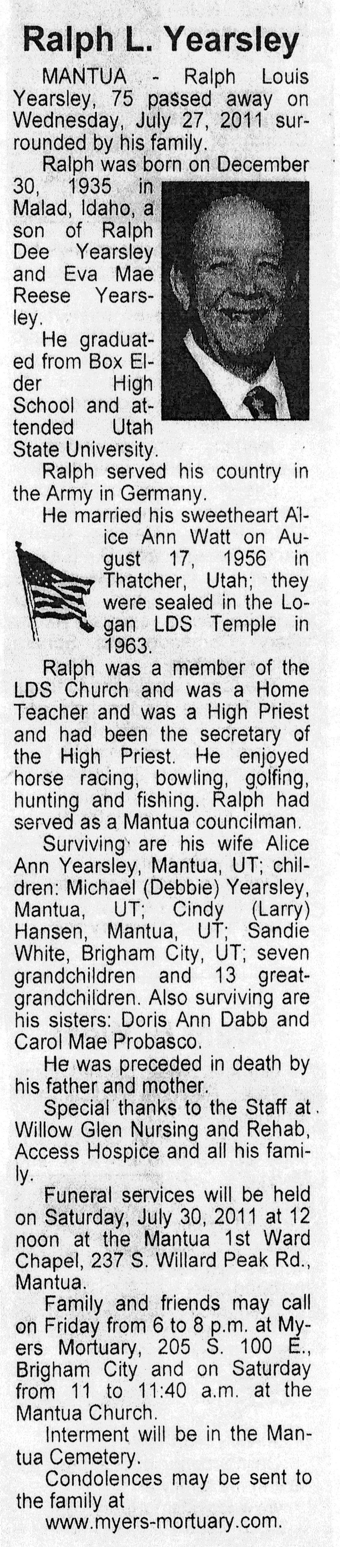 Ralph Louis Yearsley obit