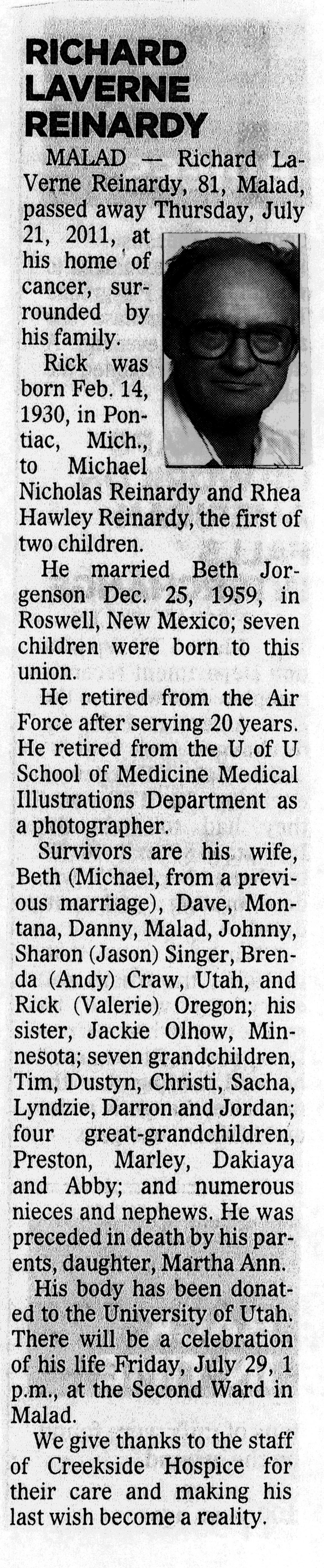 Richard Laverne Reinardy obit