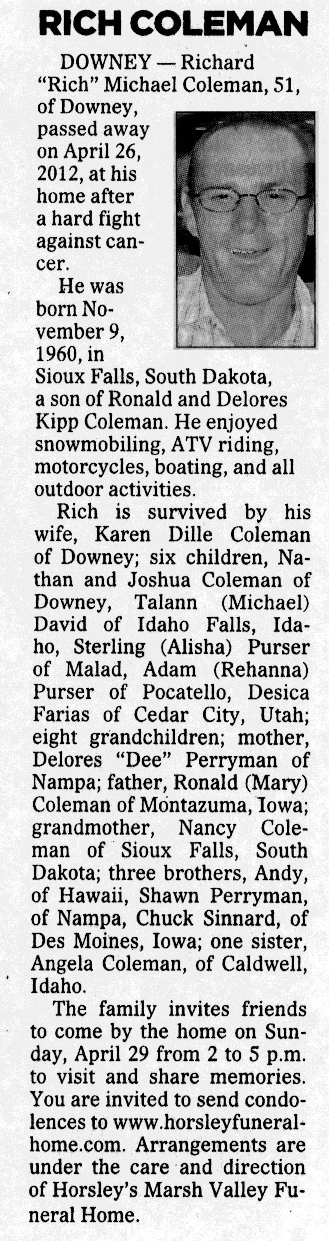 Richard (Rich) Michael Coleman obit