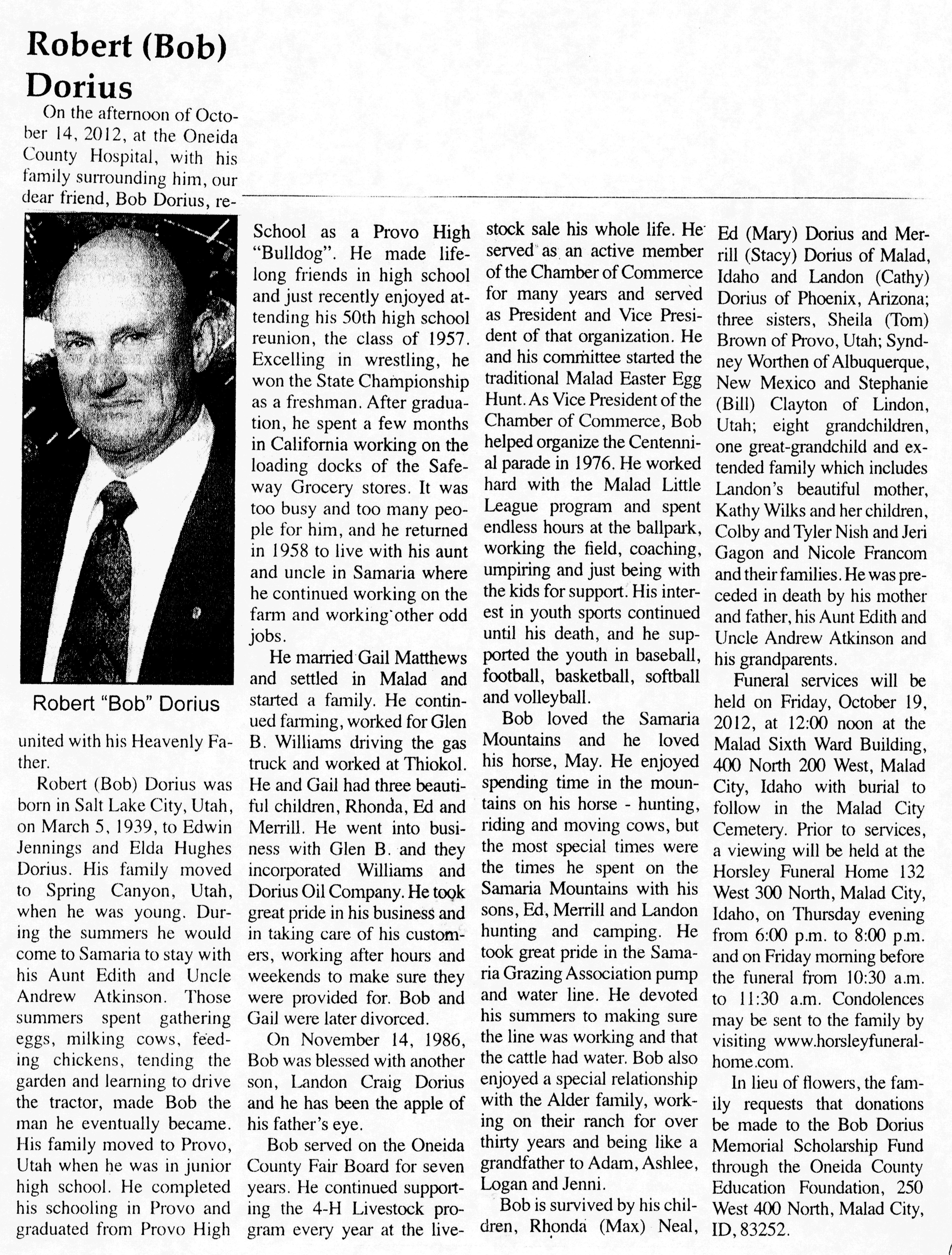 Robert (Bob) Dorius obit