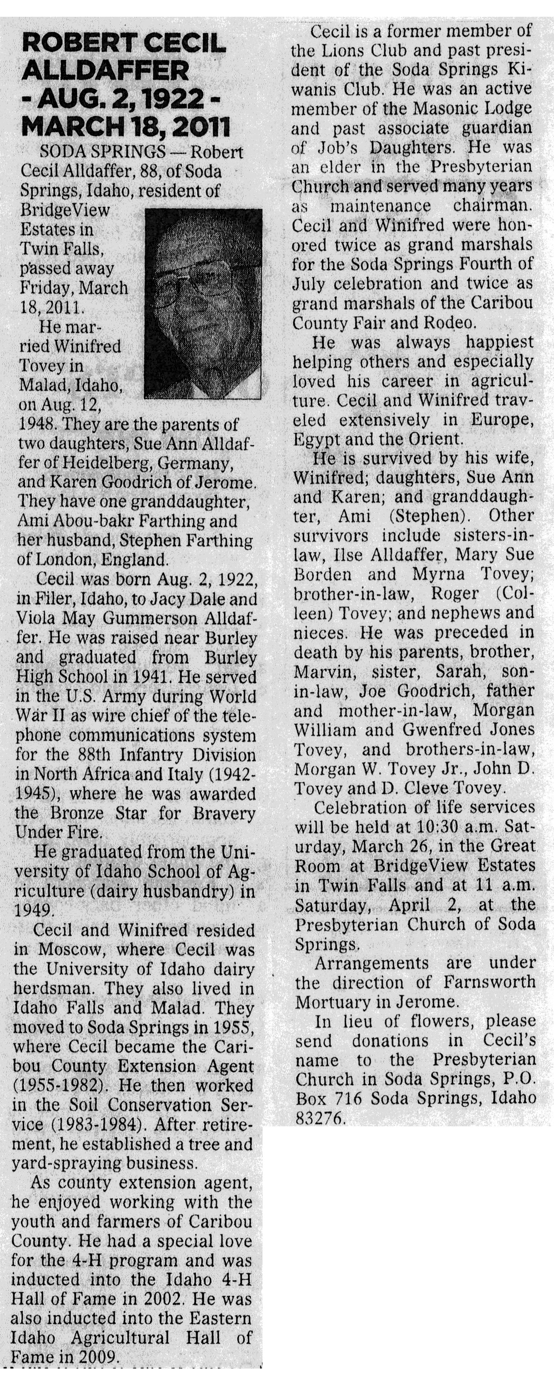Robert Cecil Alldaffer obit