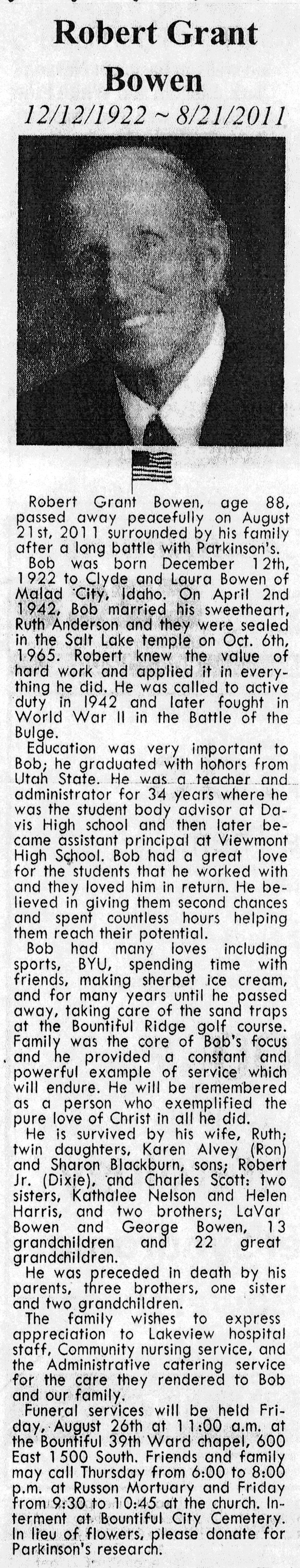 Robert Grant Bowen obit