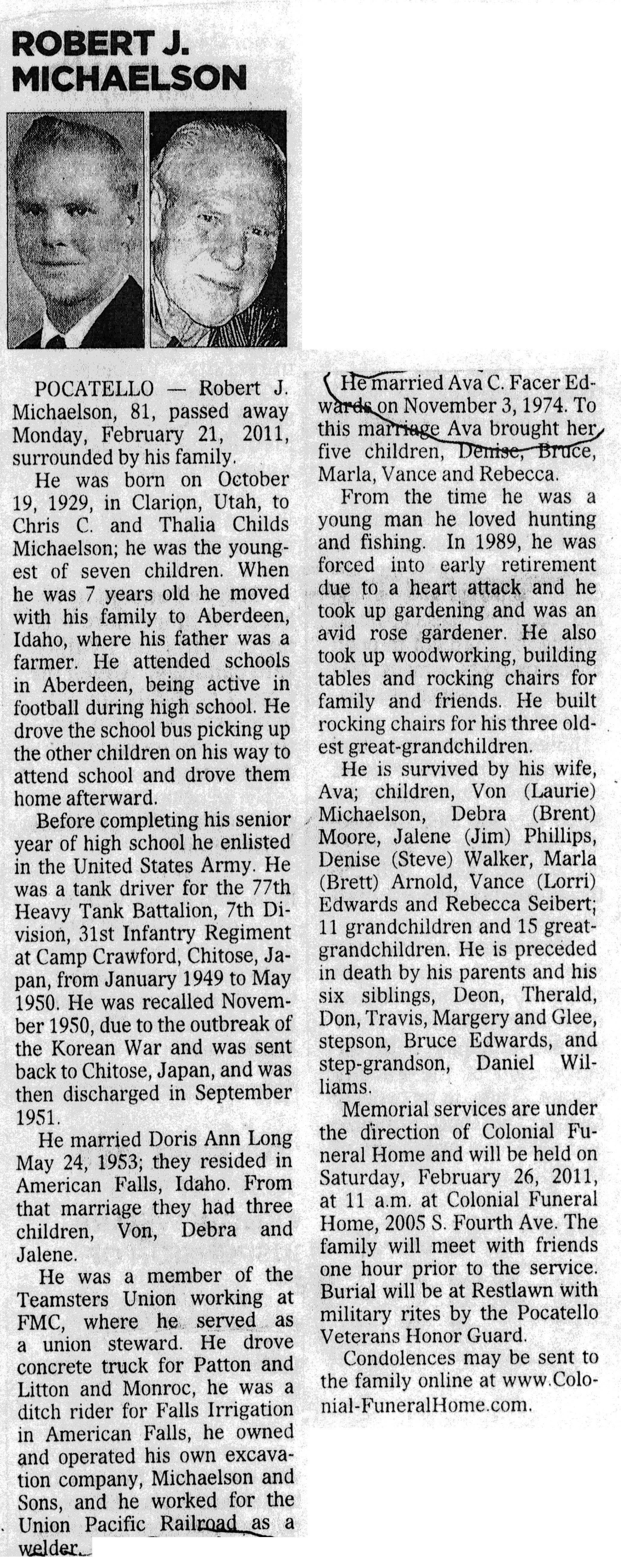 Robert J Michaelson obit