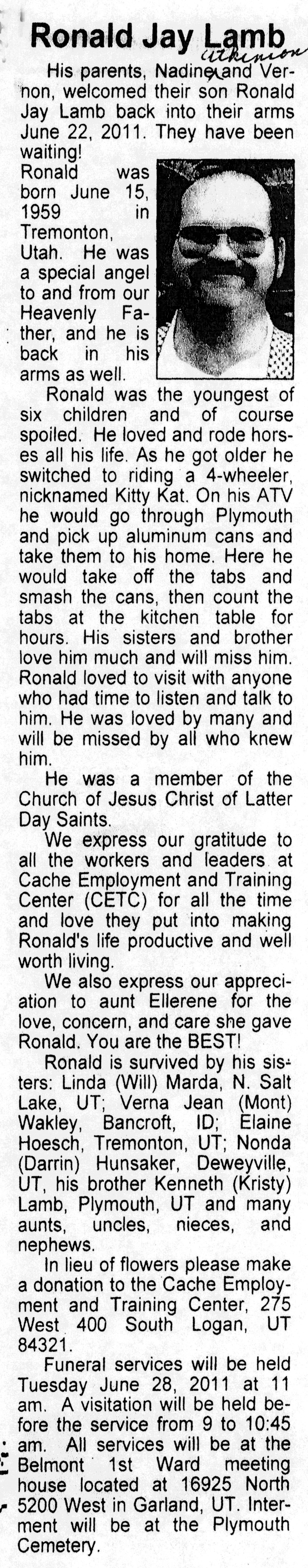 Ronald Jay Lamb obit