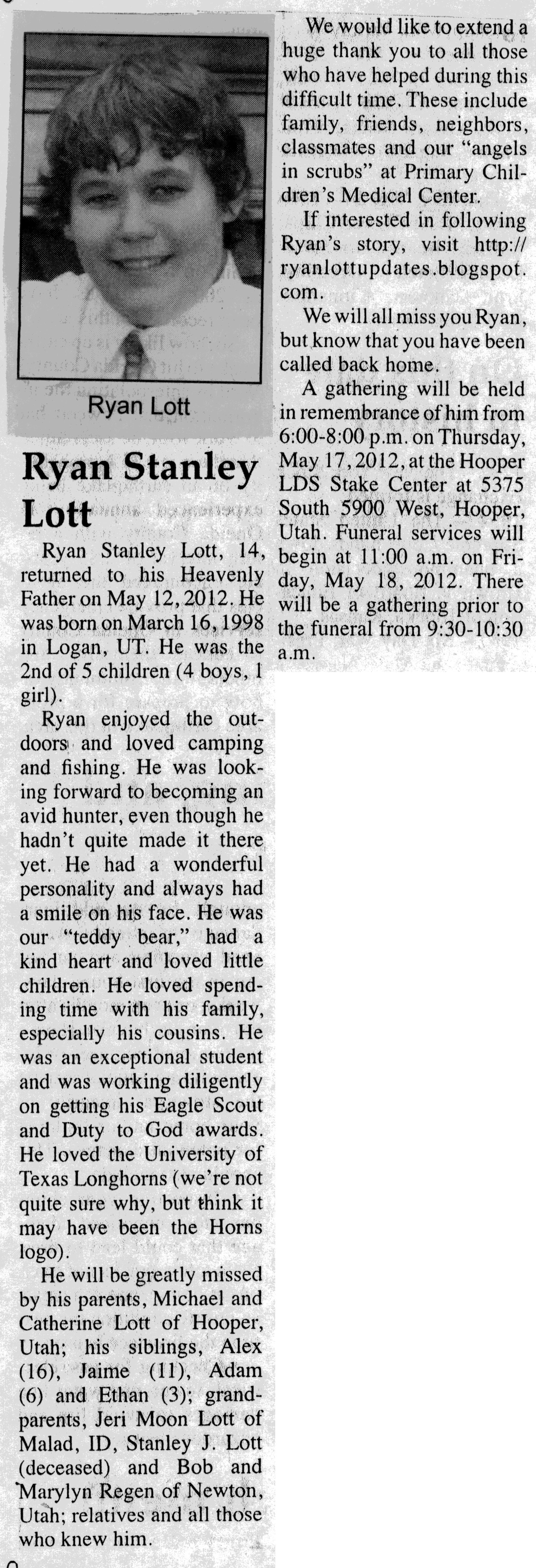 Ryan Stanley Lott obit