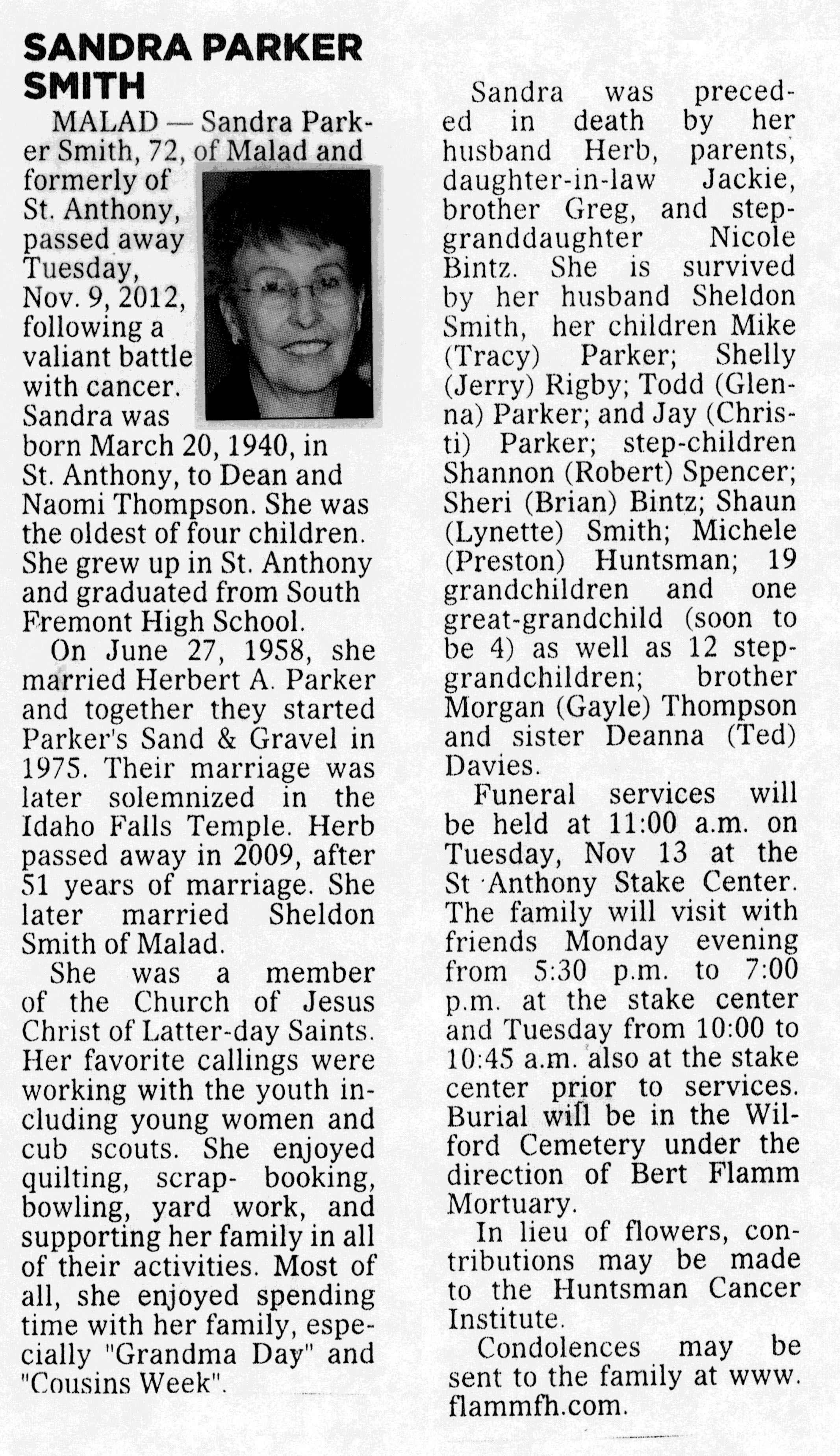 Sandra Parker Smith obit