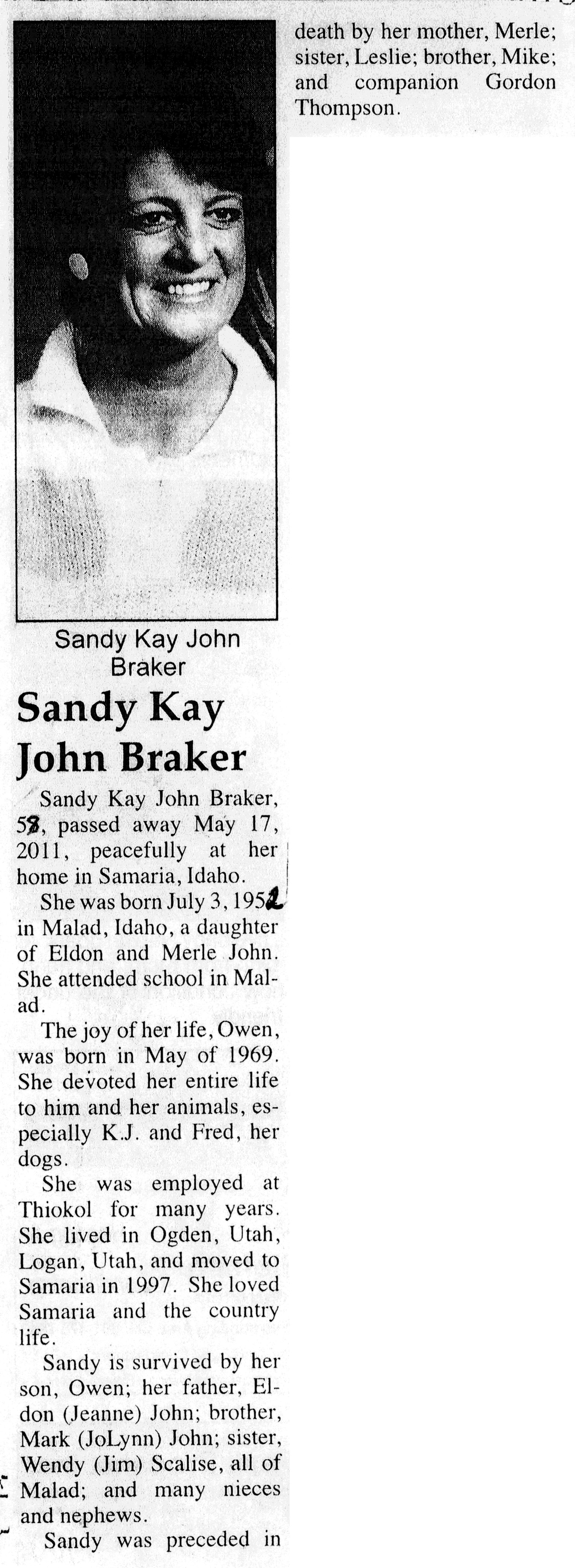 Sandy Kay John Braker obit
