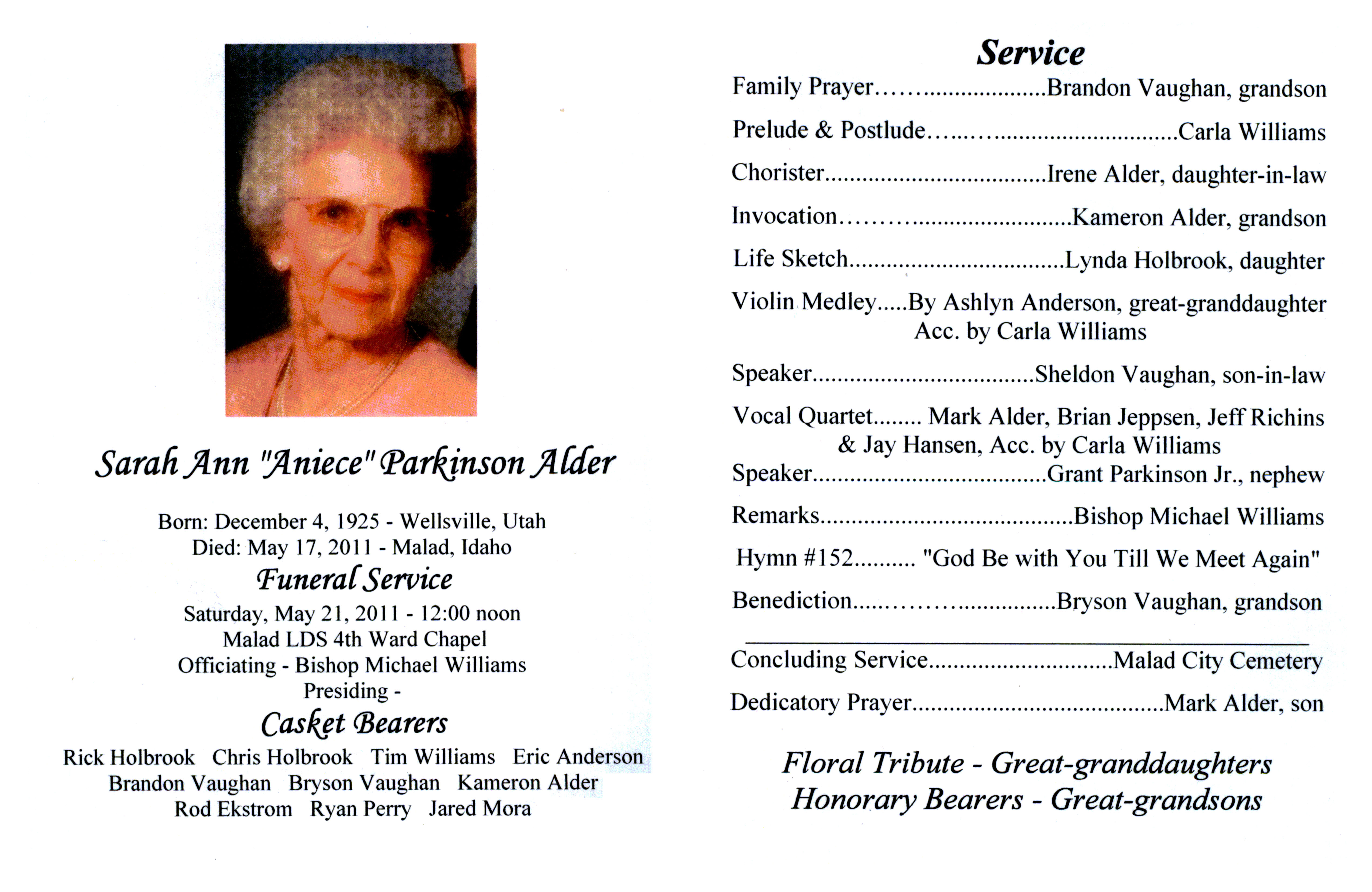 Sarah Ann (Aniece) Alder program