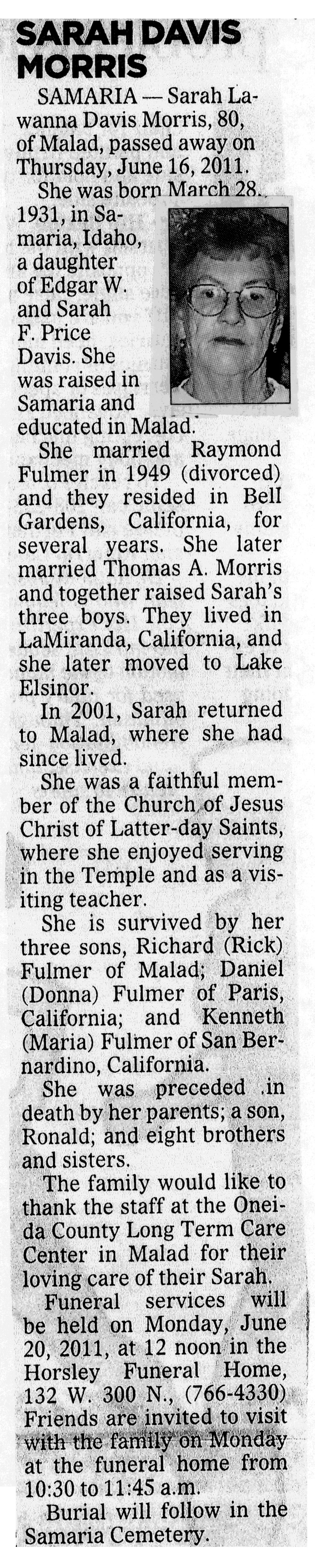 Sarah Lawanna Davis Morris obit