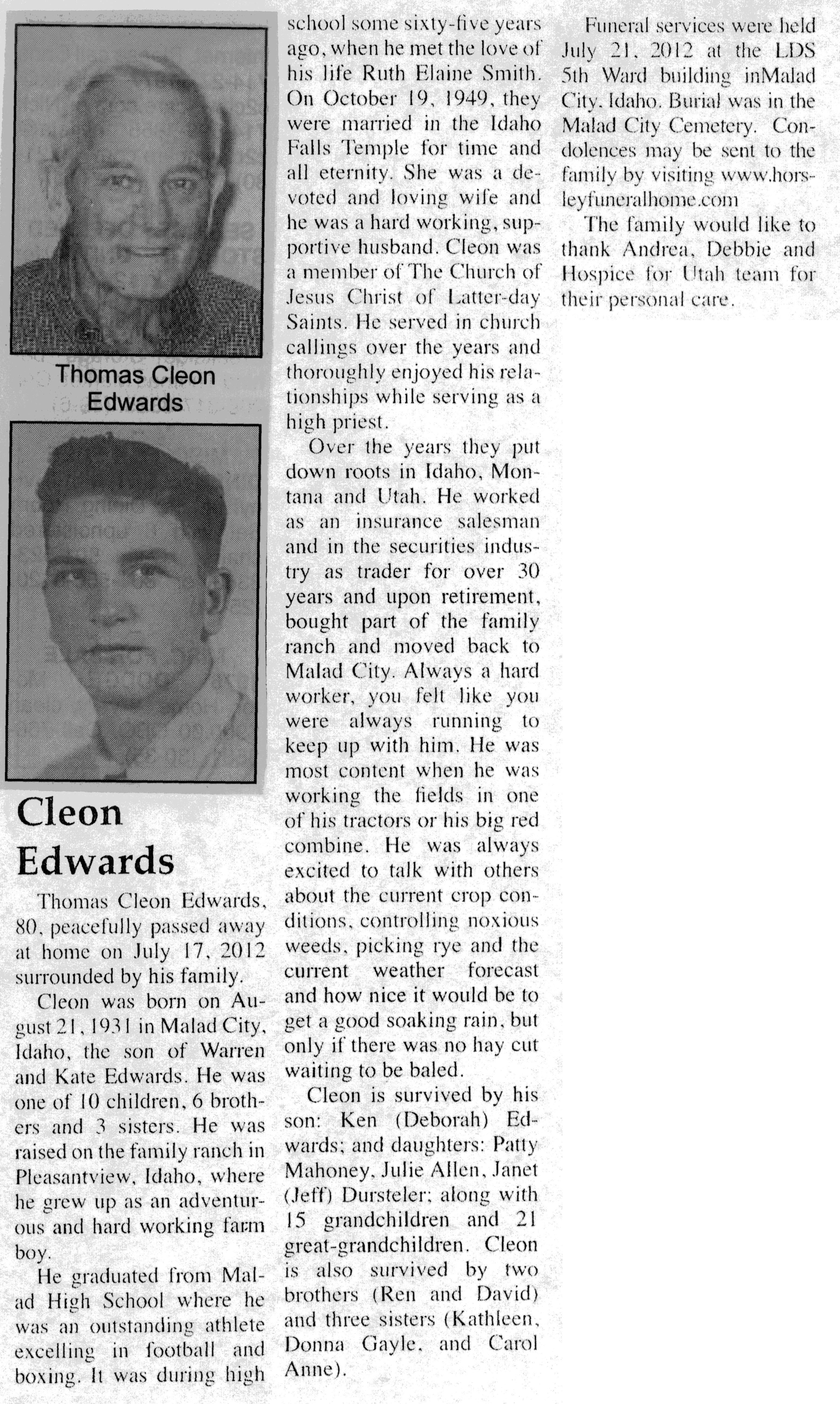 Thomas Cleon Edwards obit