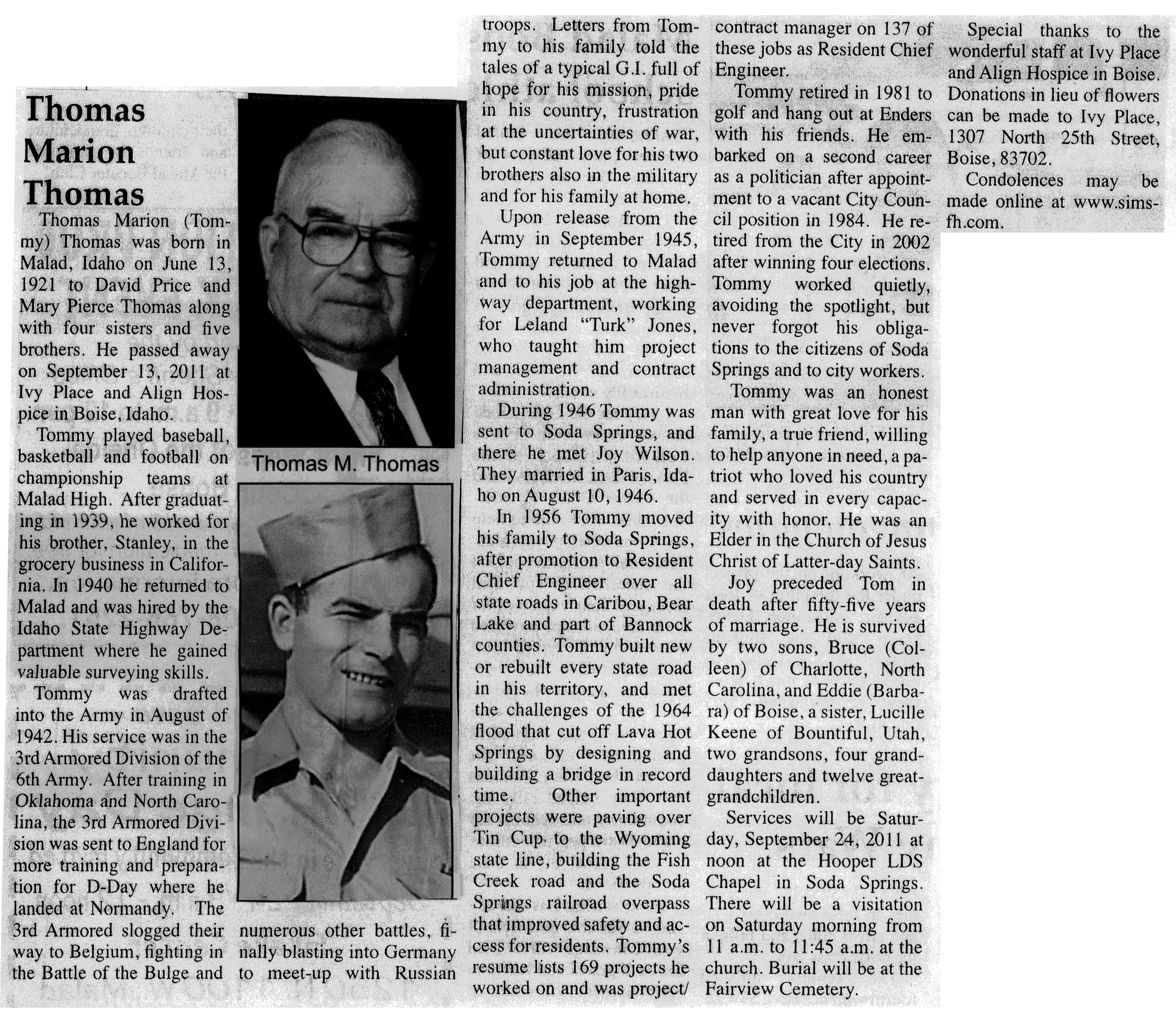Thomas Marion (Tommy) Thomas obit