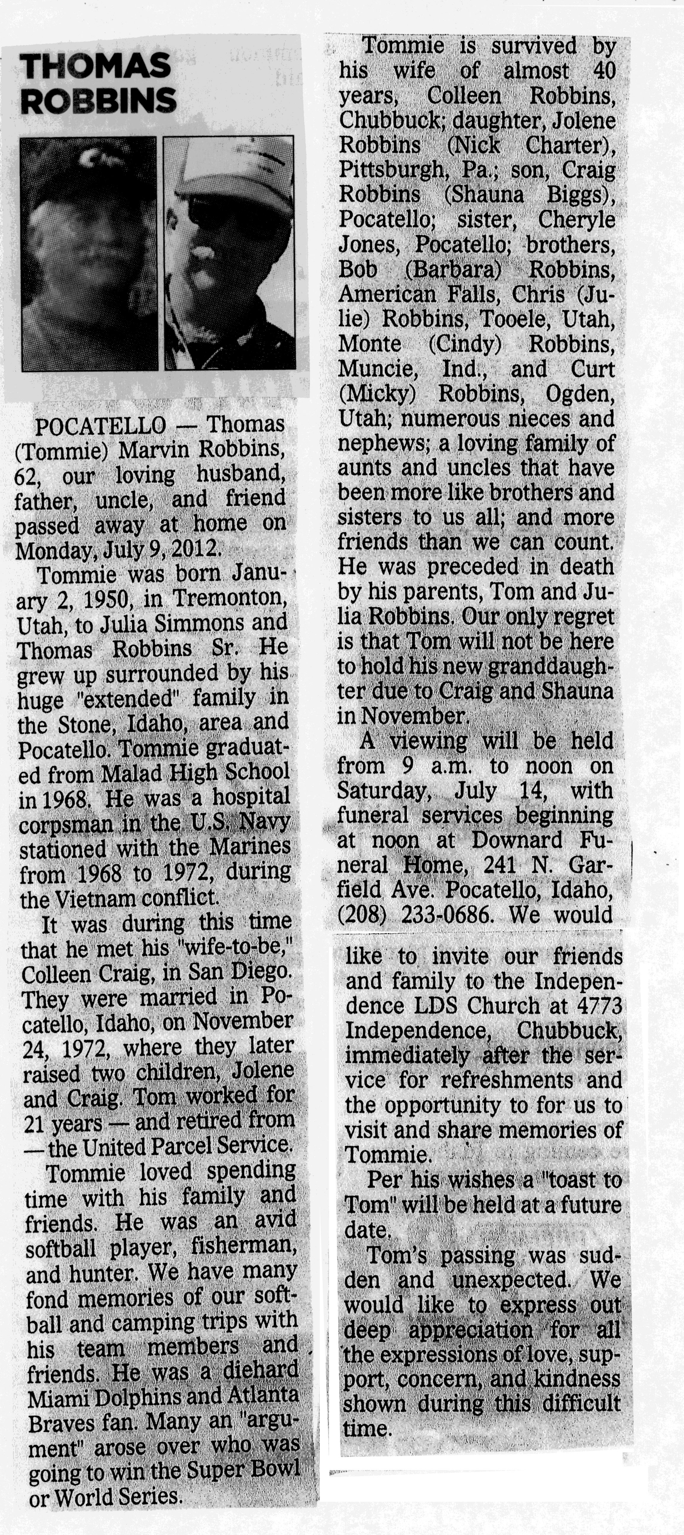 Thomas (Tommie) Marvin Robbins obit