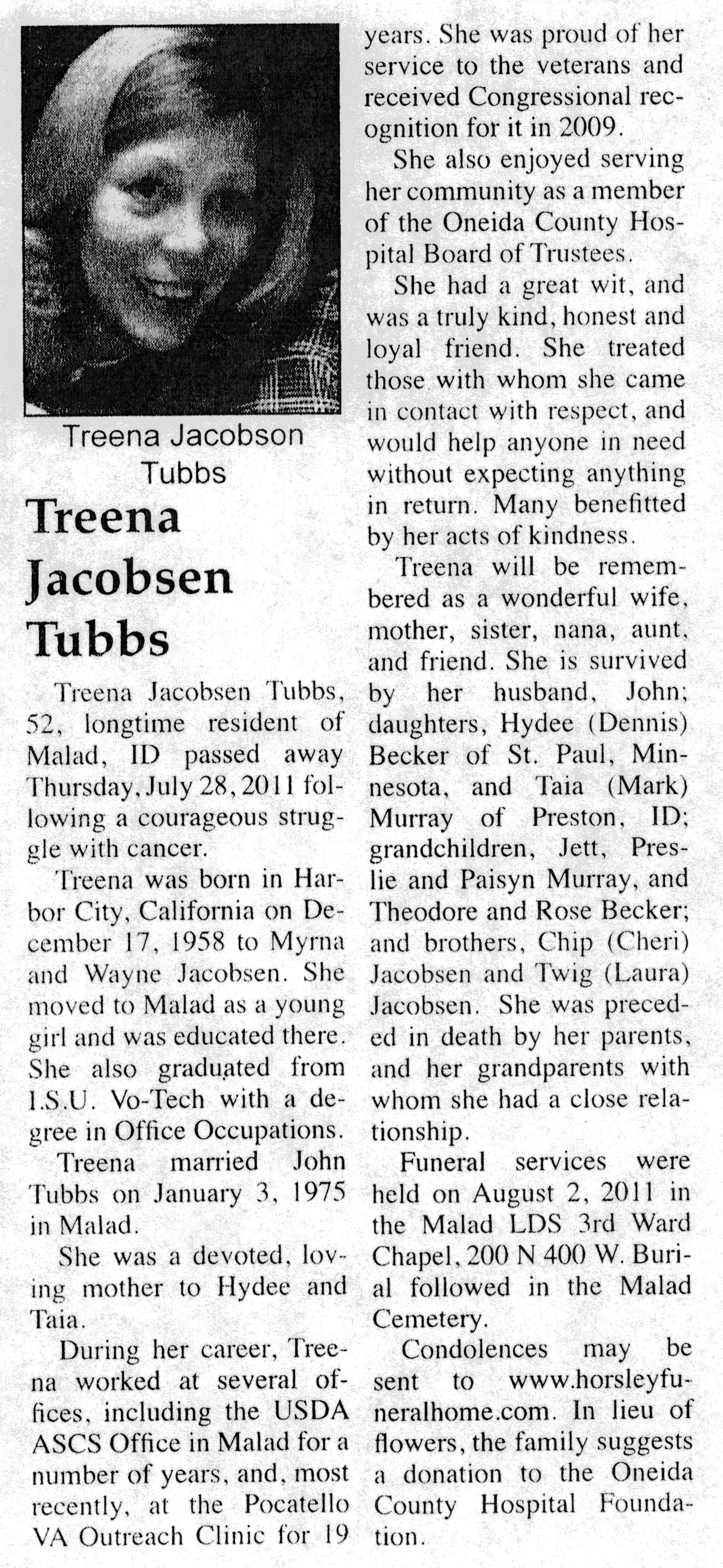 Treena Jacobsen Tubbs obit