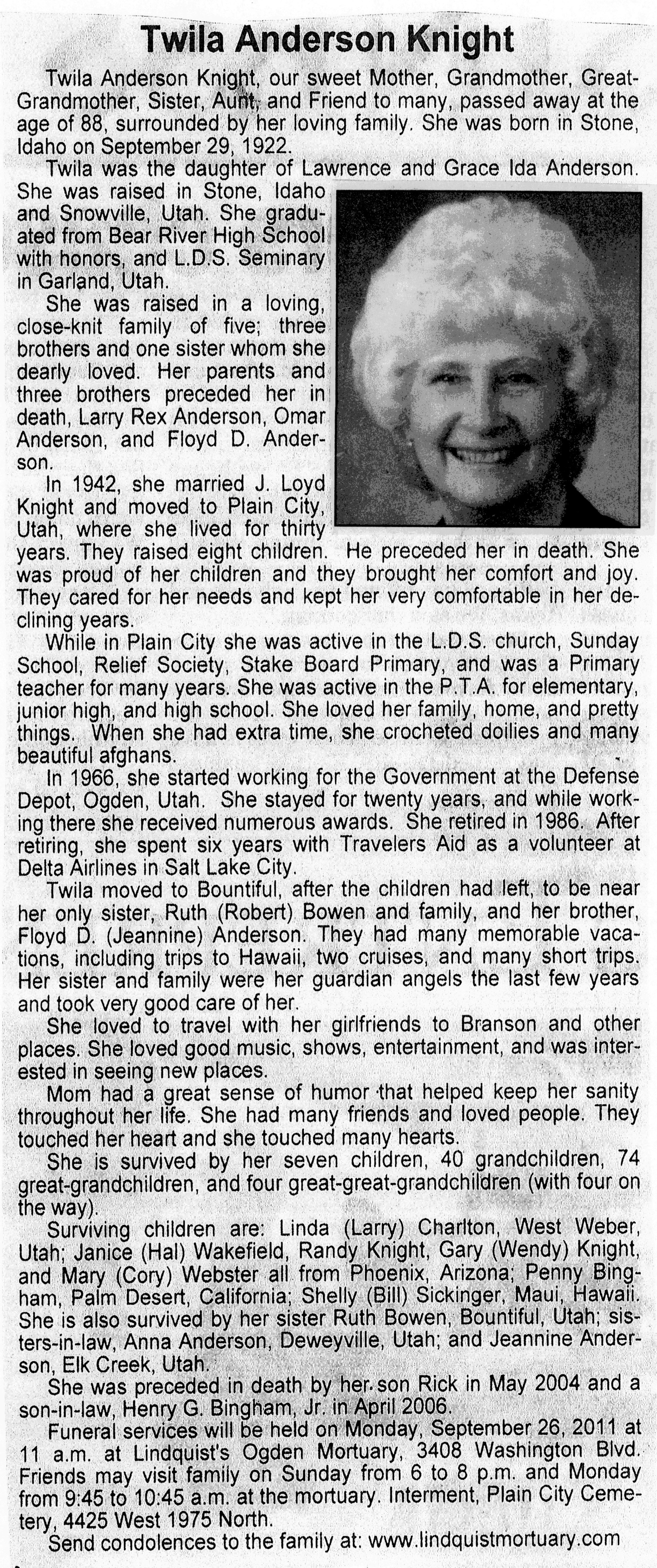 Twila Anderson Knight obit