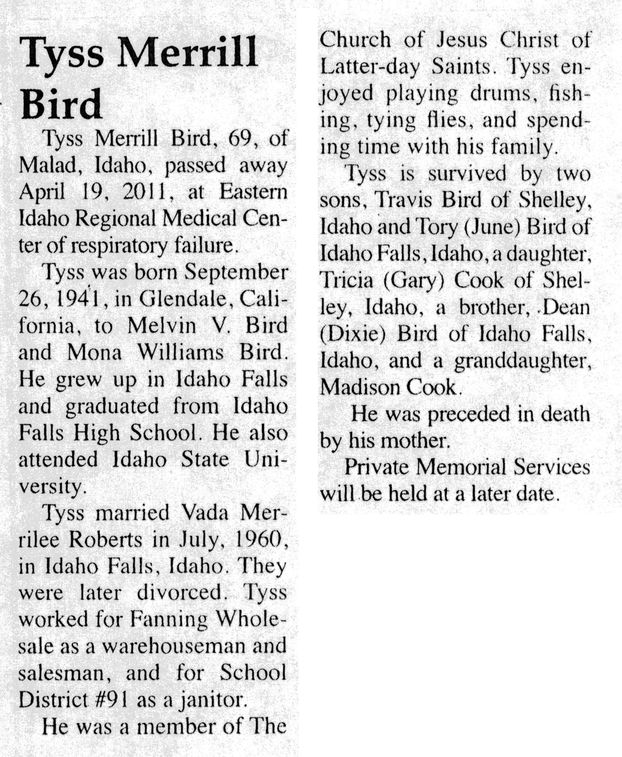 Tyss Merrill Bird obit