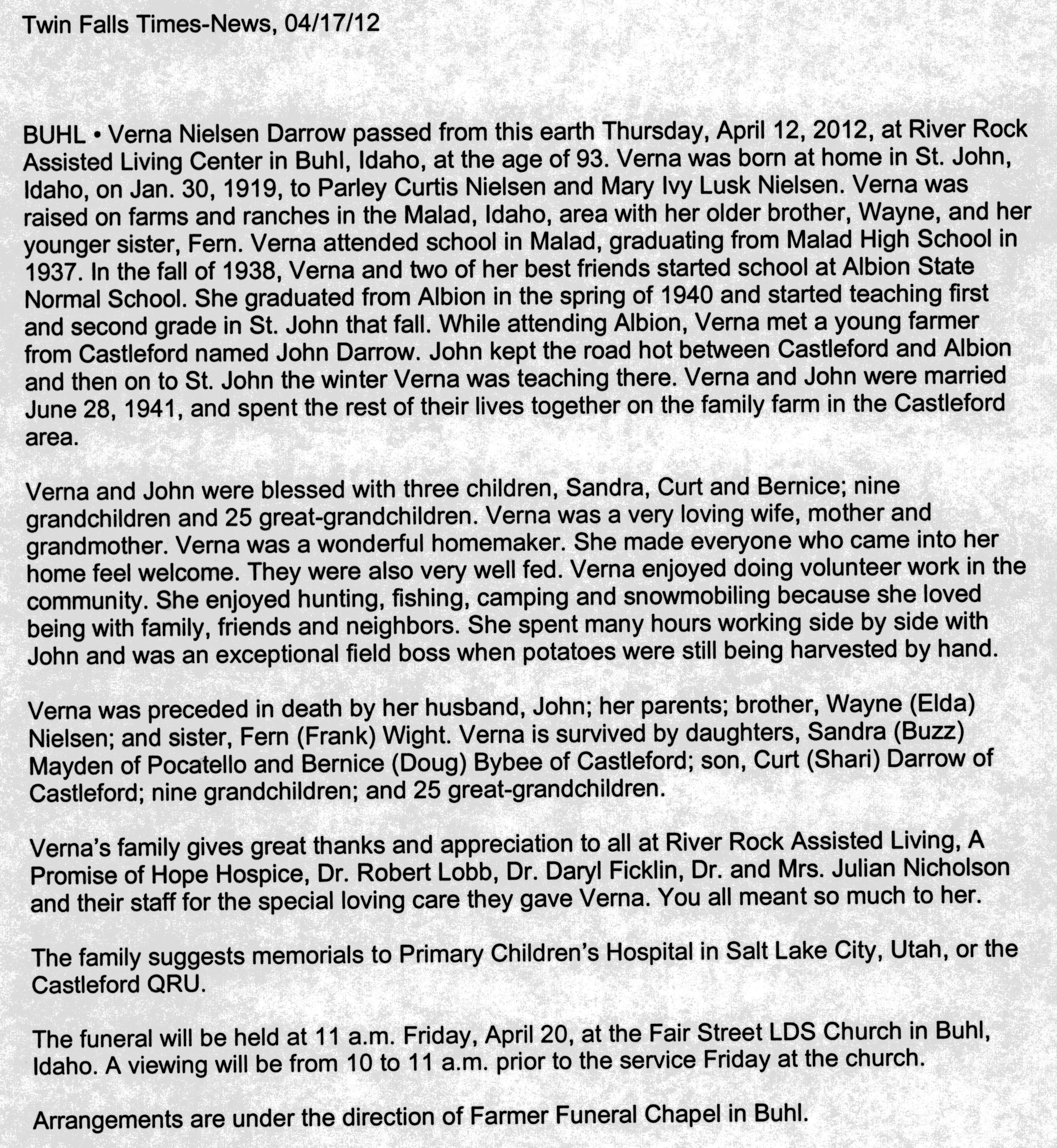 Verna Nielsen Darrow obit