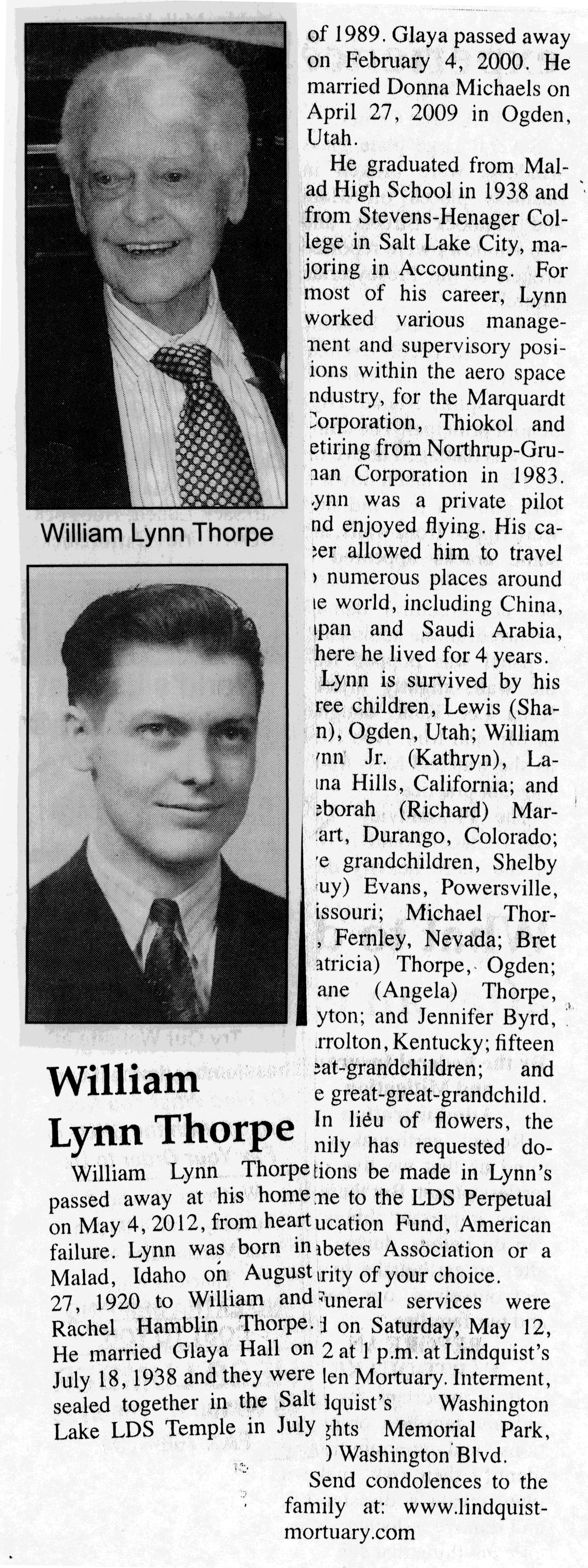 William Lynn Thorpe obit
