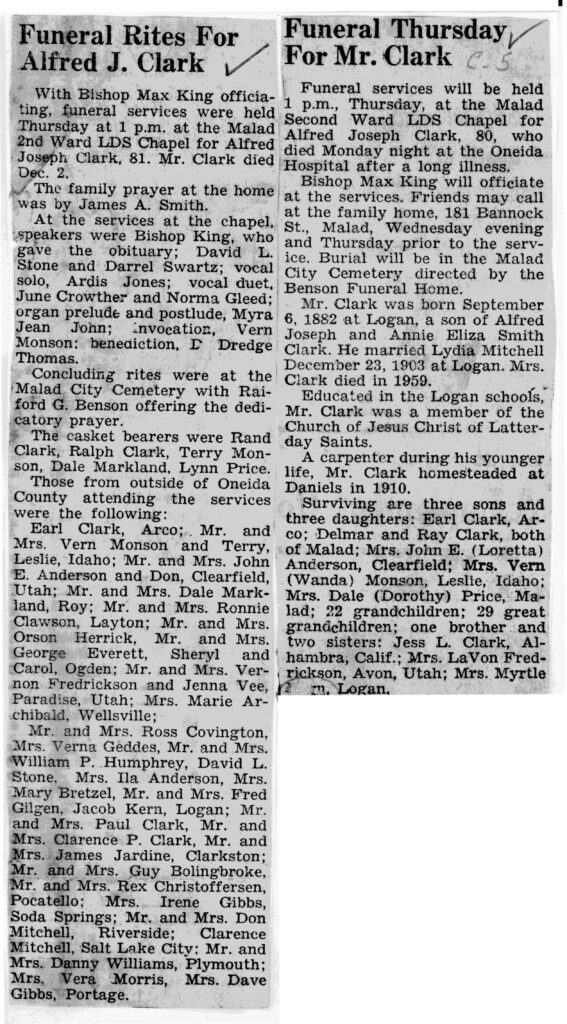 Alfred J Clark obit and funeral