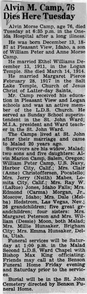Alvin Morse Camp obit