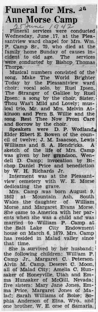 Ann Morse Camp funeral