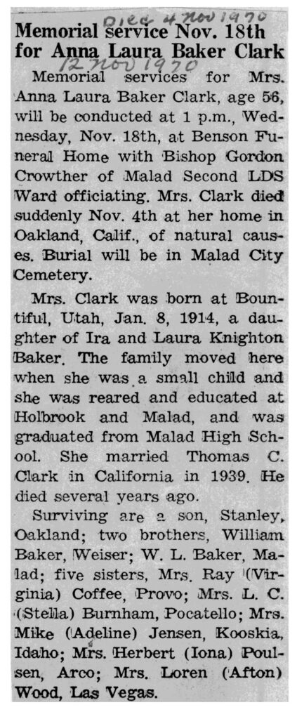 Anna Laura Baker Clark obit