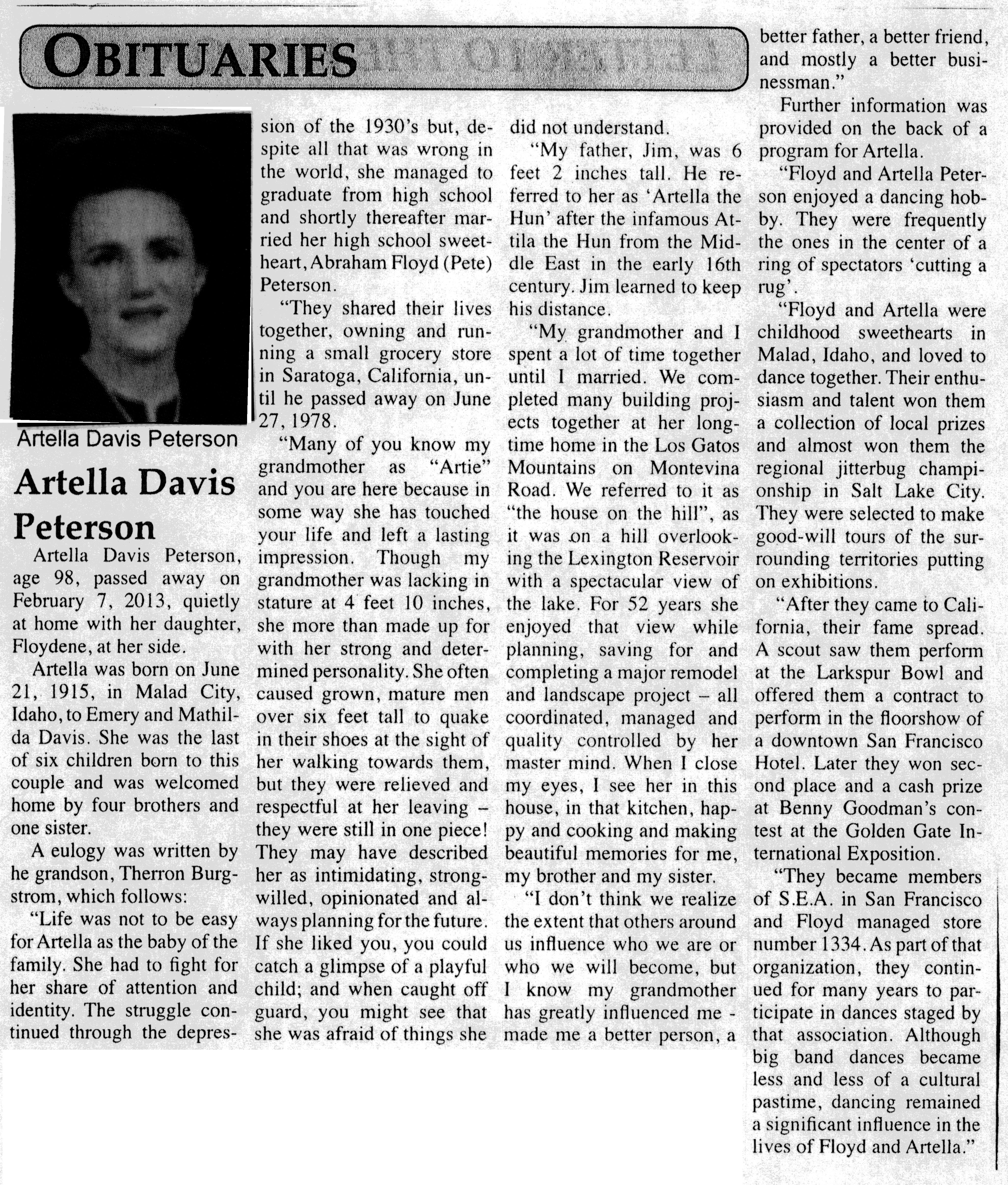 Artella Davis Peterson obit