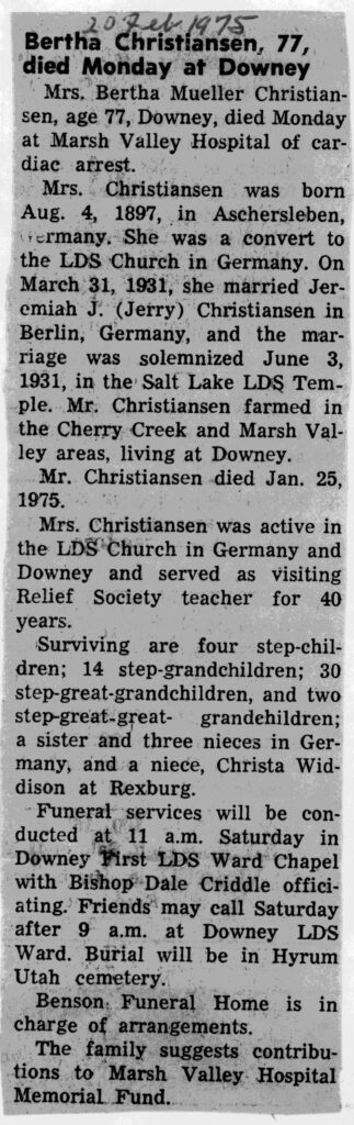 Bertha Mueller Christiansen obit