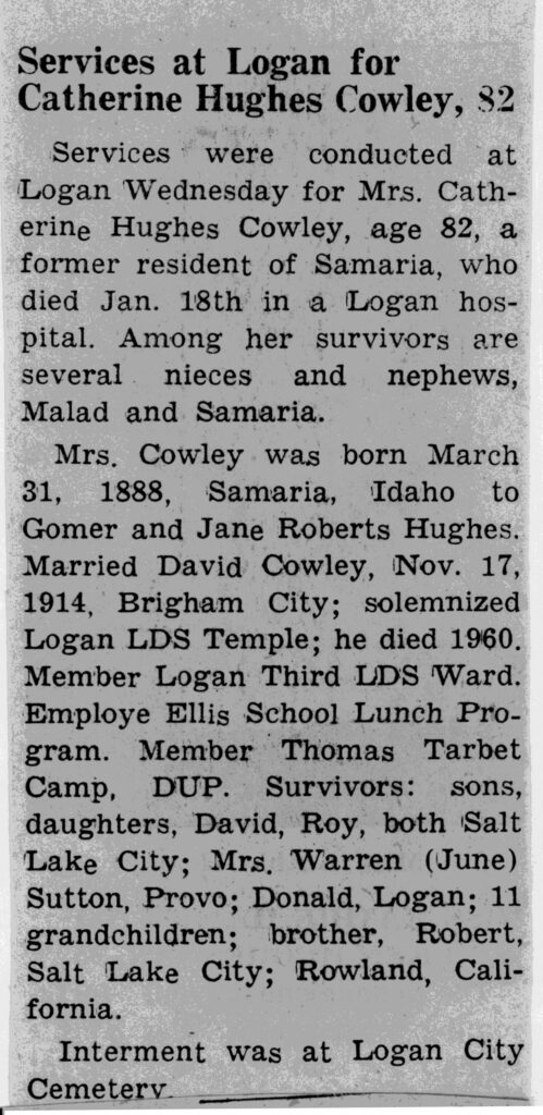Catherine Hughes Cowley obit