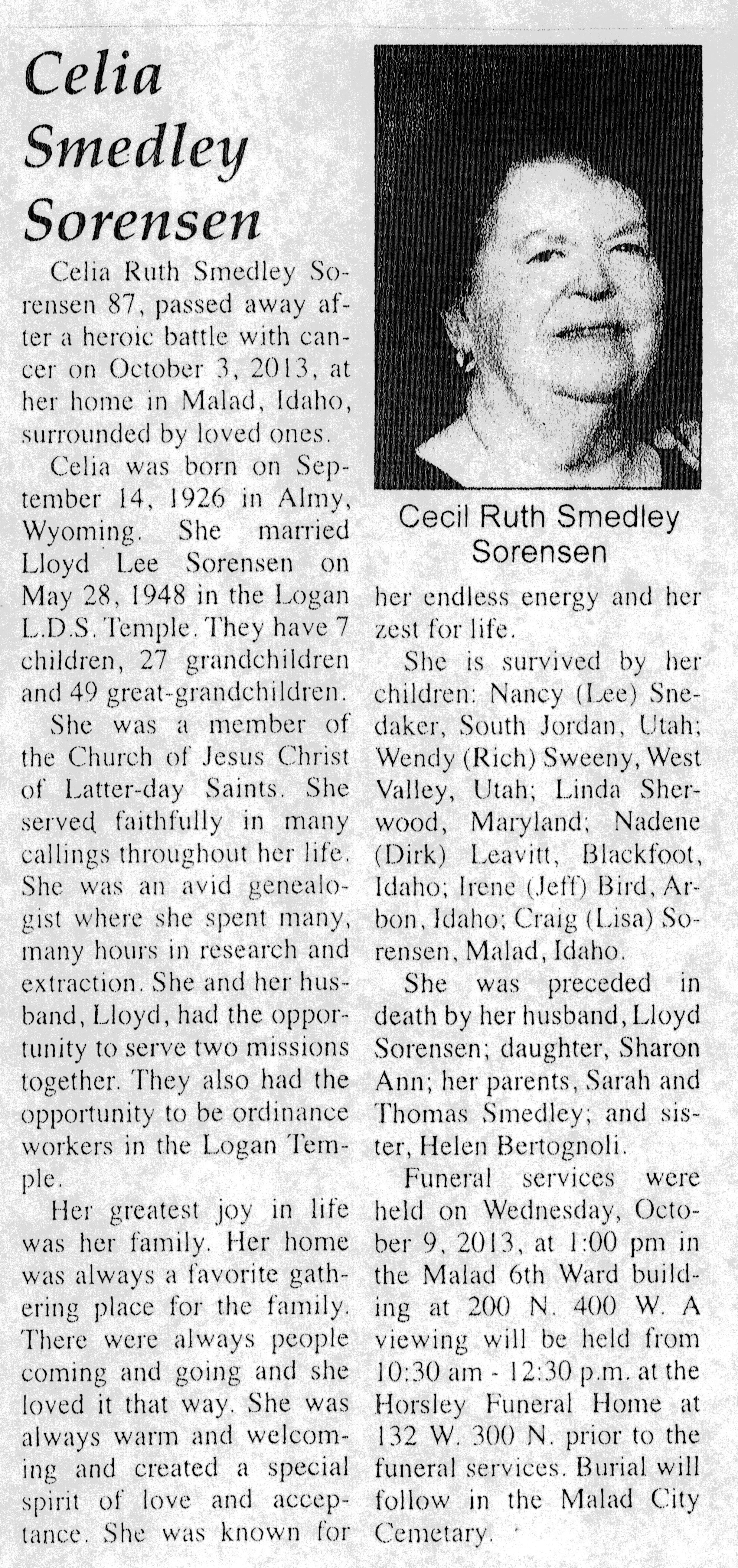 Celia Smedley Sorensen obit