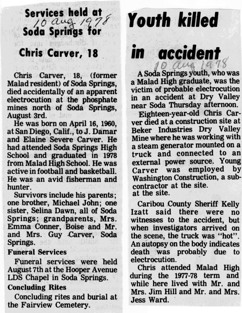 Chris Carver obit and accident report