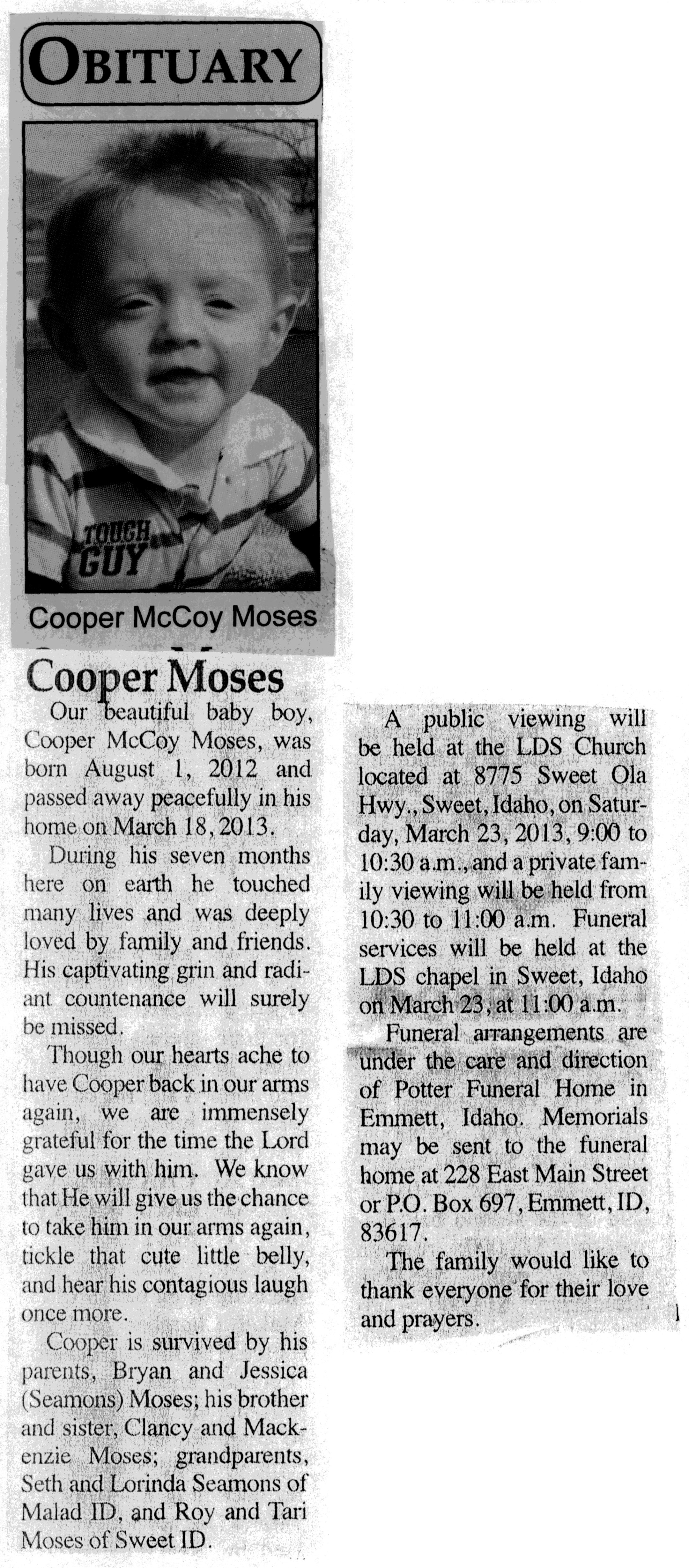 Cooper McCoy Moses obit