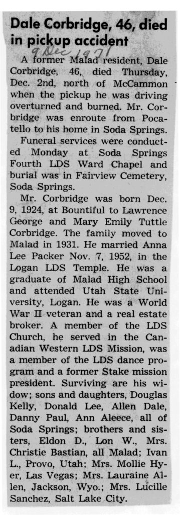 Dale Corbridge obit