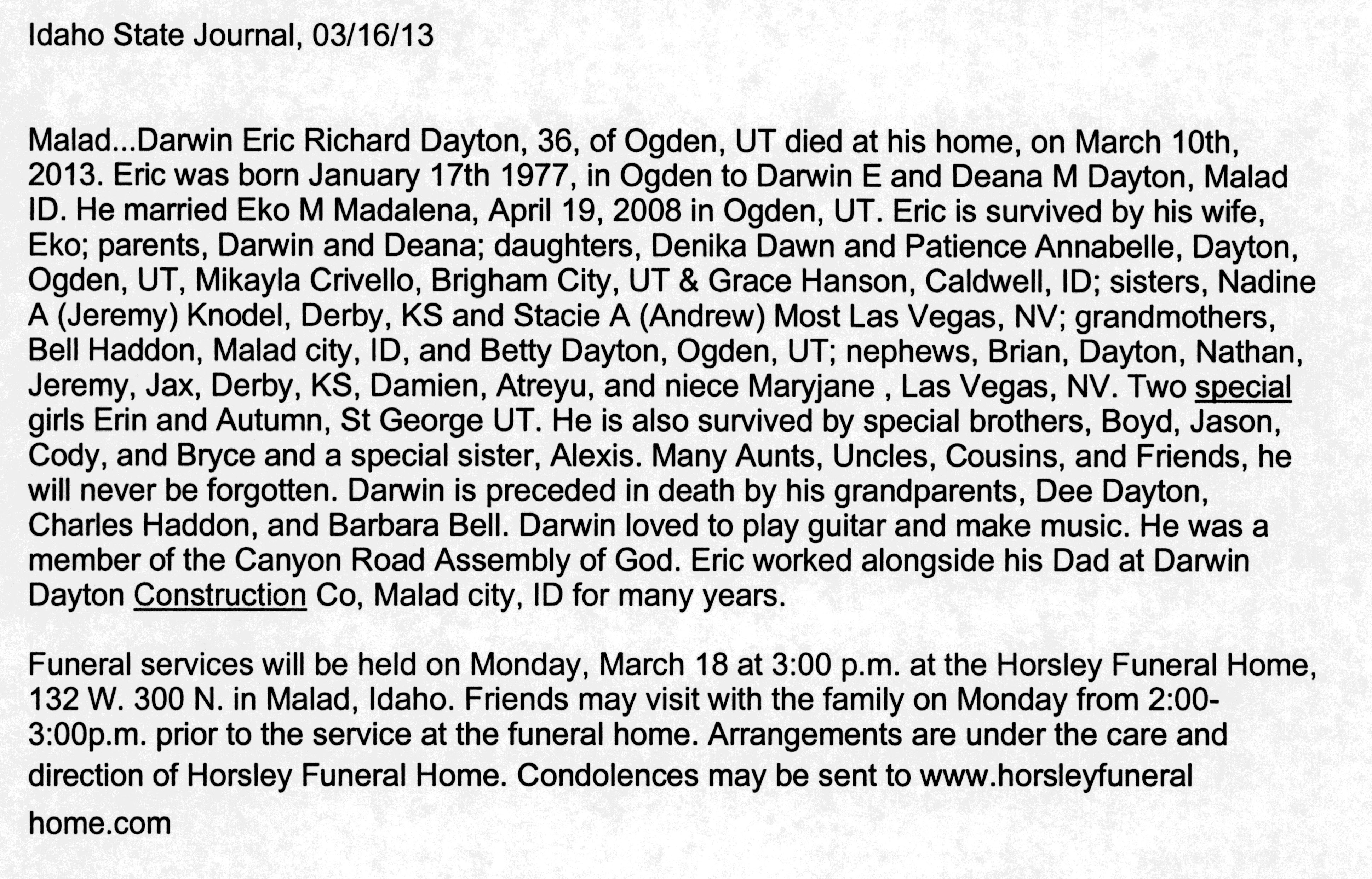 Darwin Eric Richard Dayton obit