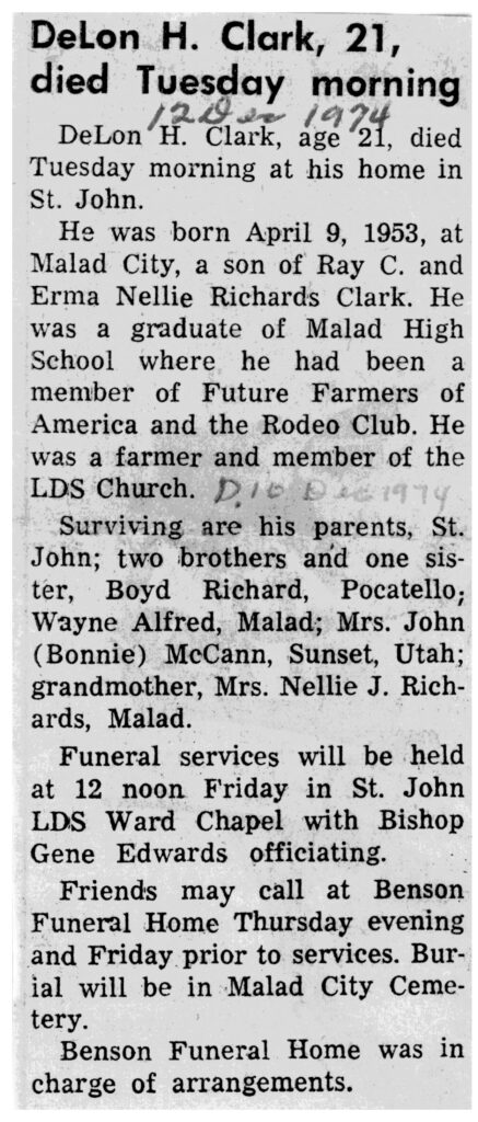 DeLon H Clark obit