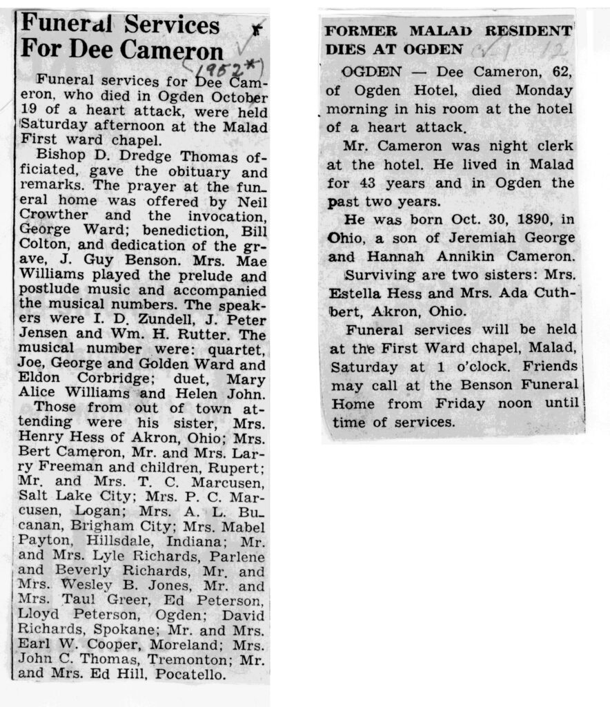 Dee Cameron obit and funeral