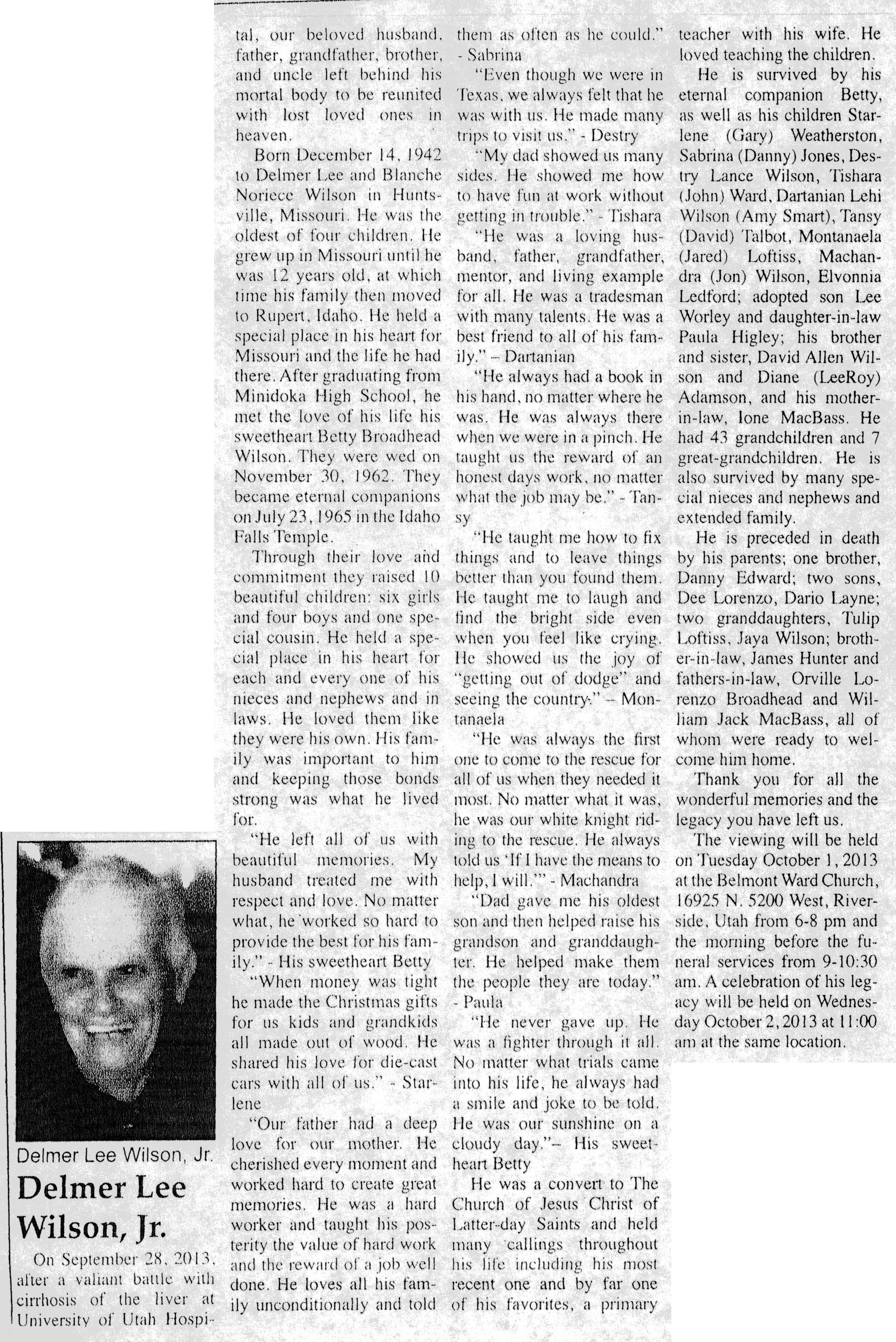 Delmer Lee Wilson Jr obit