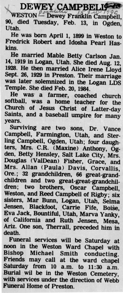 Dewey Franklin Campbell obit